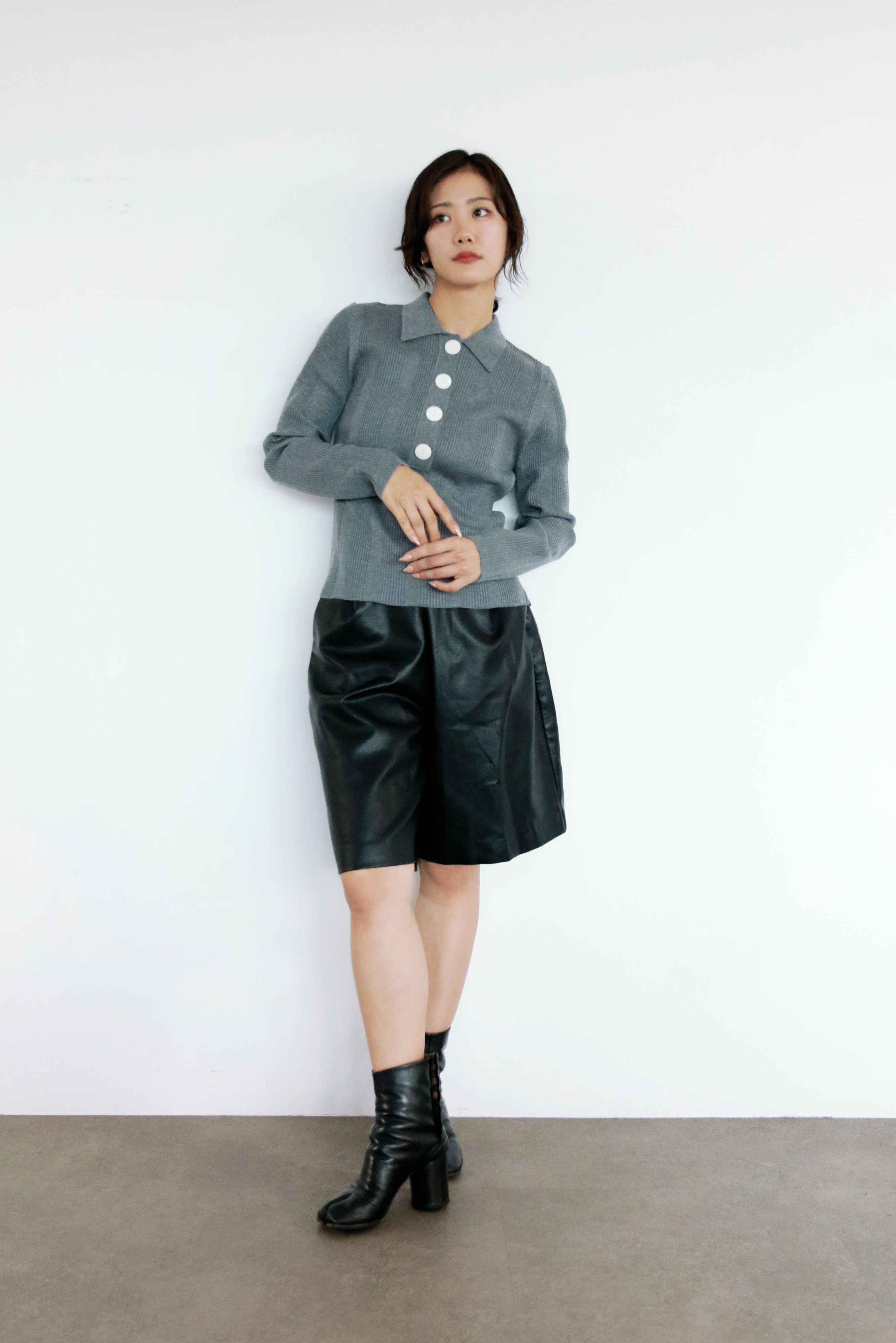 リブ編みポロニットトップス(6262-462)