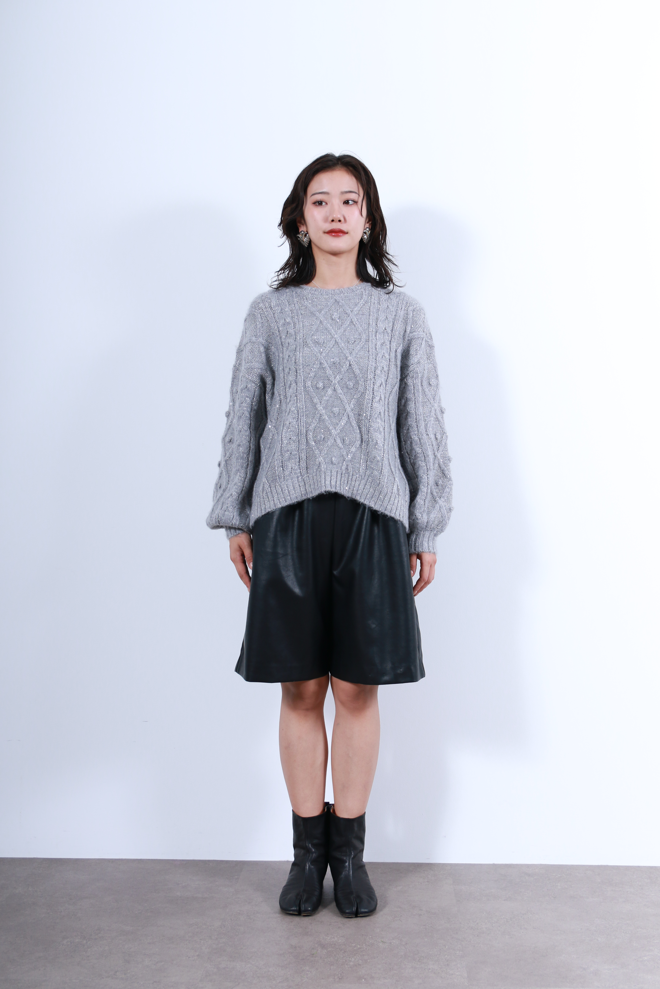 ケーブルニット×後ろバルーン布帛トップス(6263-515)