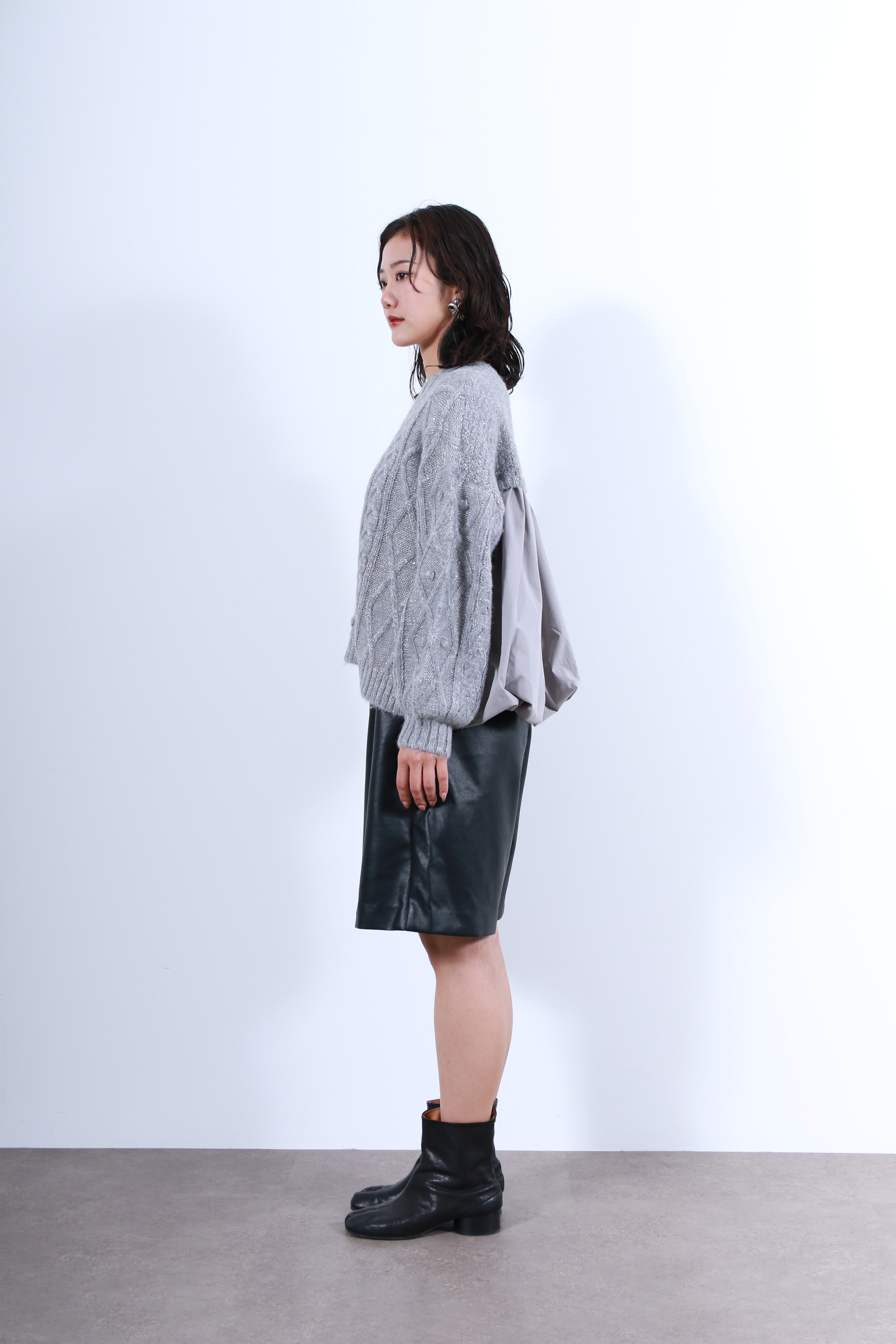 ケーブルニット×後ろバルーン布帛トップス(6263-515)