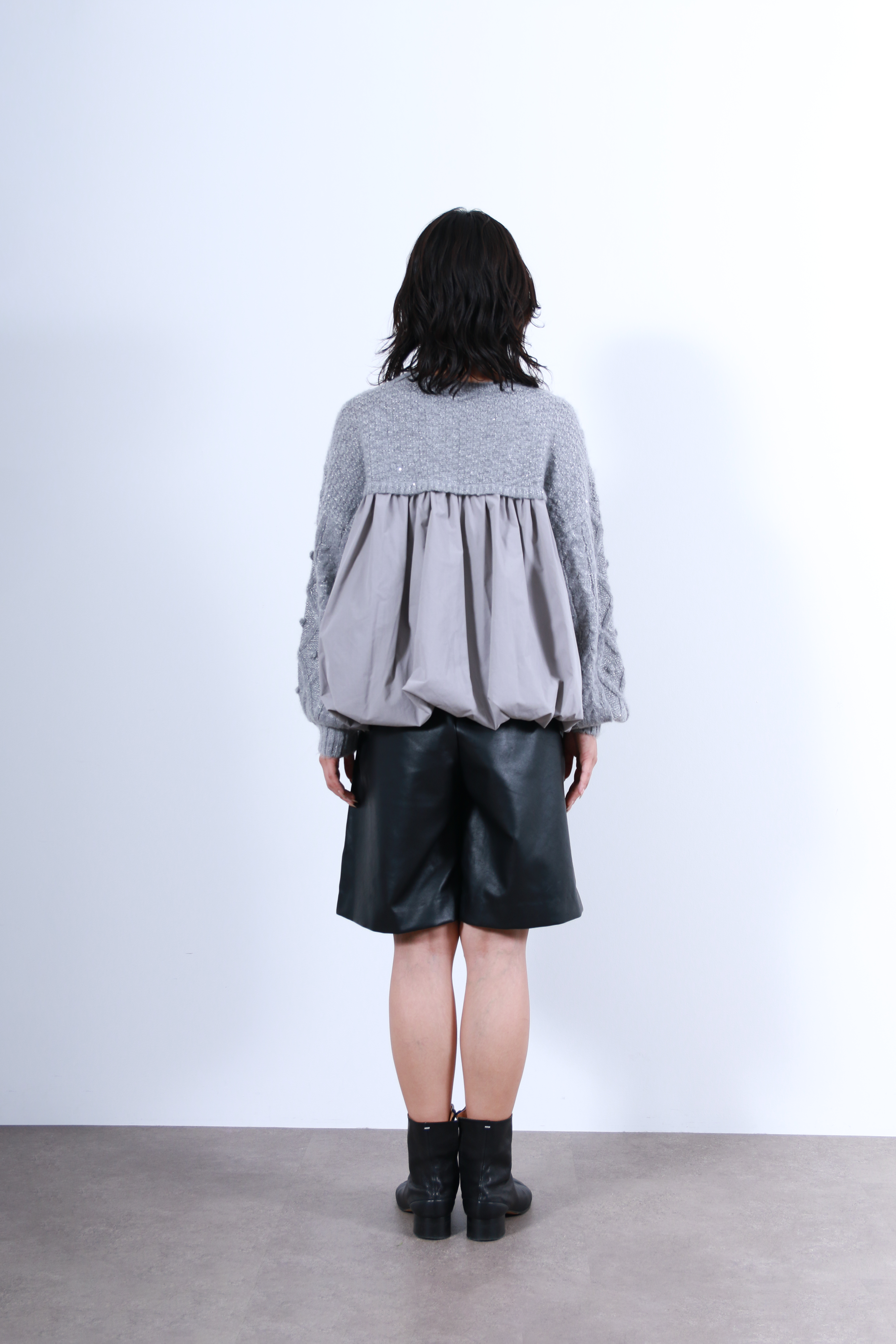 ケーブルニット×後ろバルーン布帛トップス(6263-515)