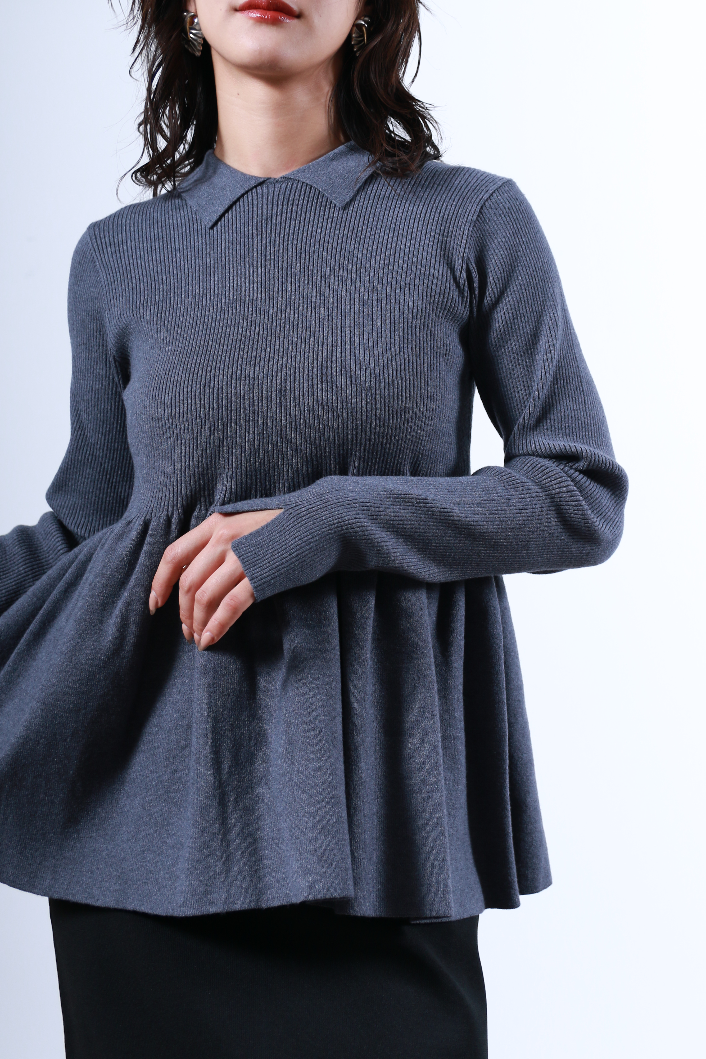 衿付リブニットフレアトップス(6263-507)