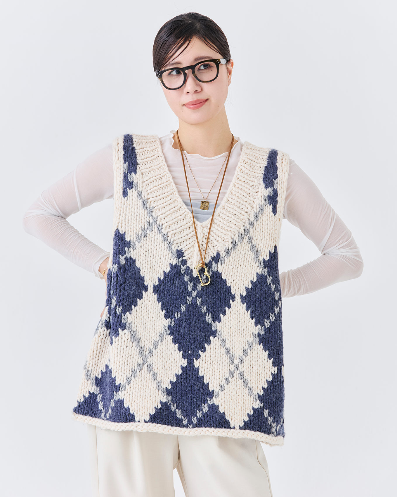ハンドメイドカウチンニットベスト(6262-468)
