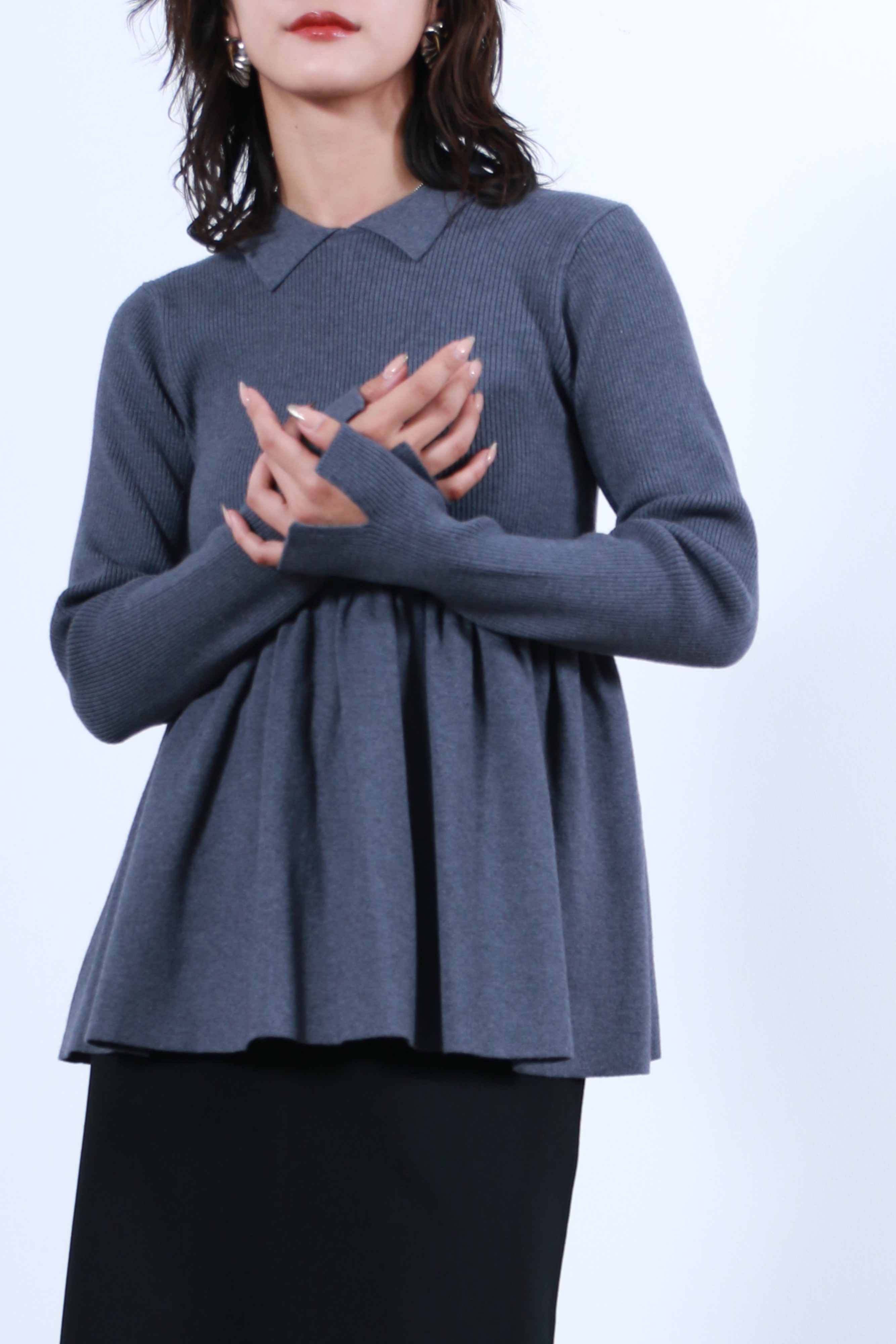 衿付リブニットフレアトップス(6263-507)