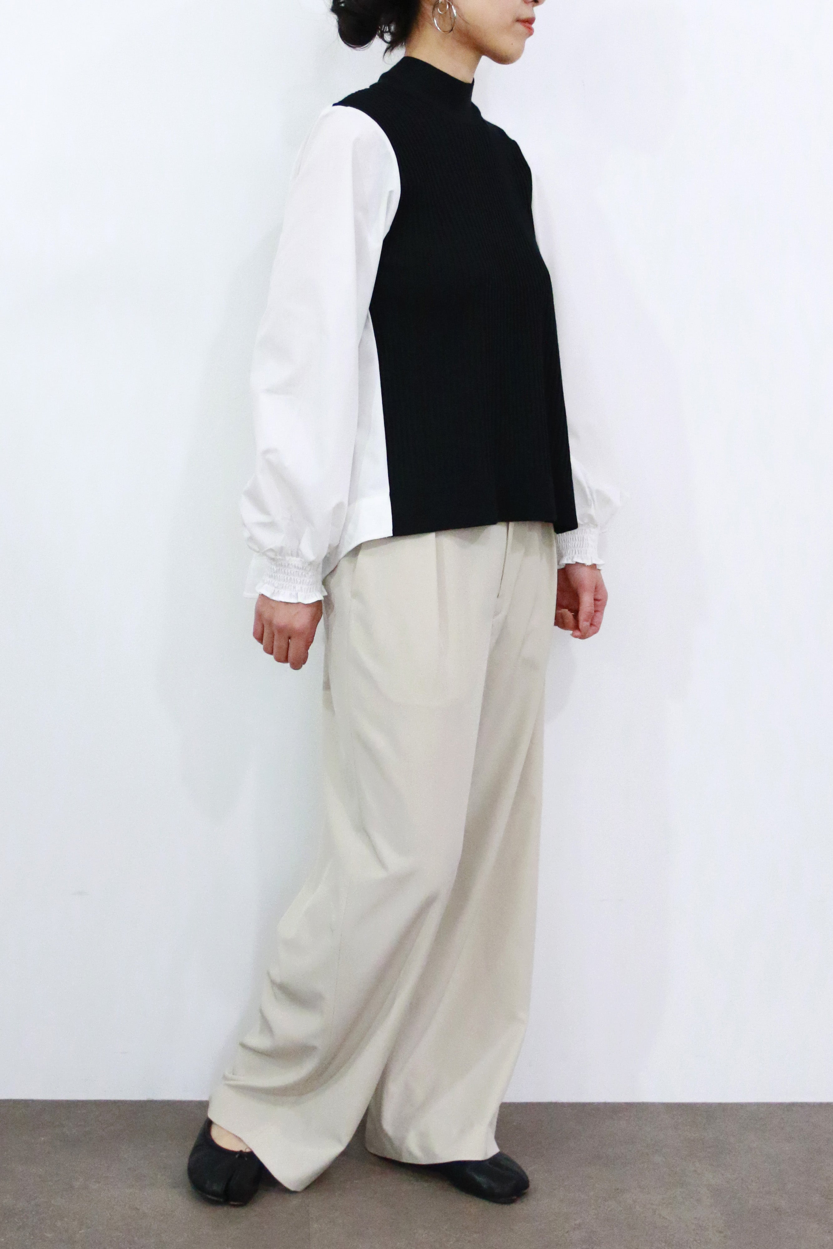 ニット×ブロード布帛 ハイネックブラウス(6255-371 / 6262ー484)