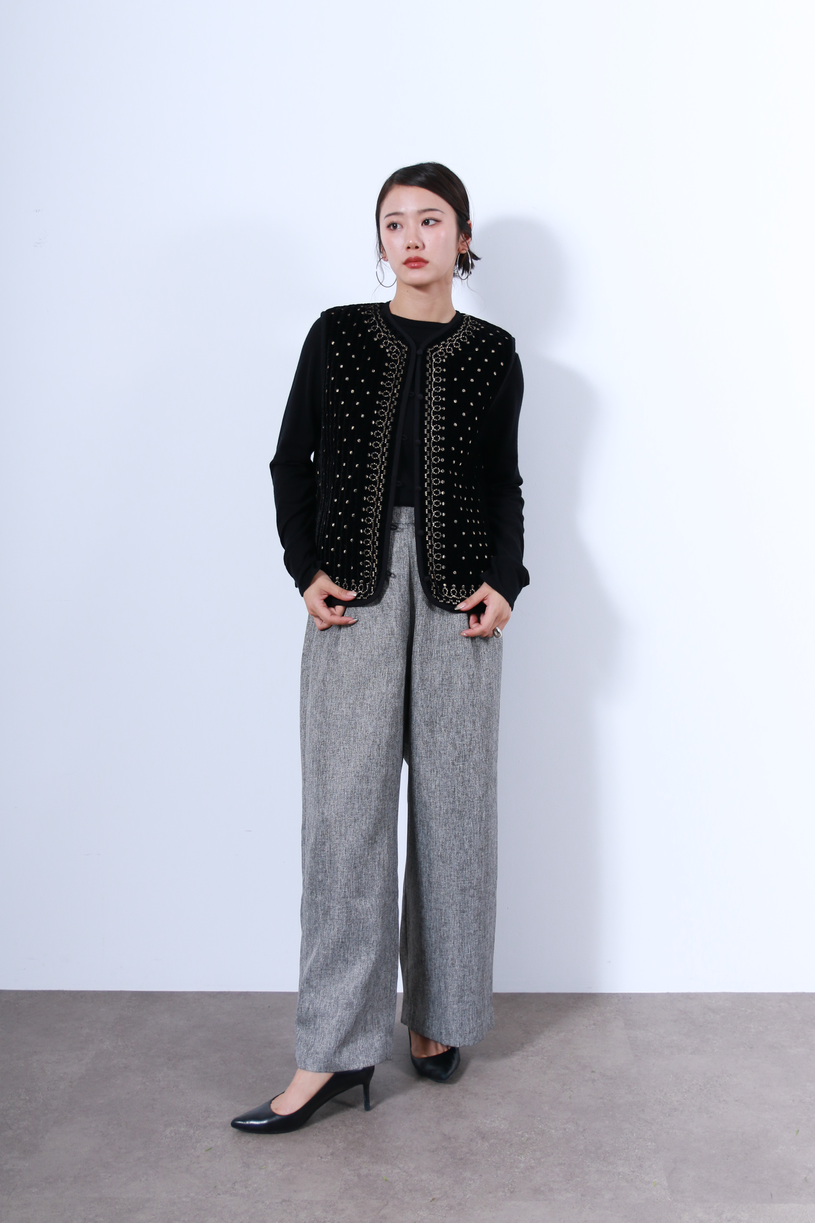 ヴィンテージ調オリジナル刺繍ベスト(6261-355)