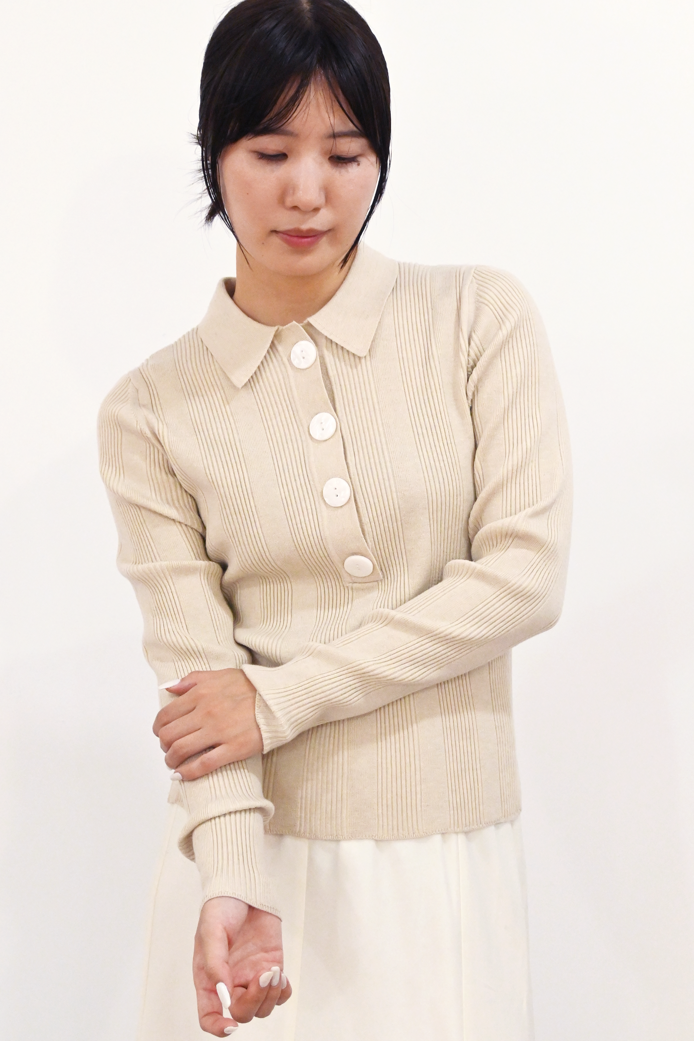 リブ編みポロニットトップス(6262-462)