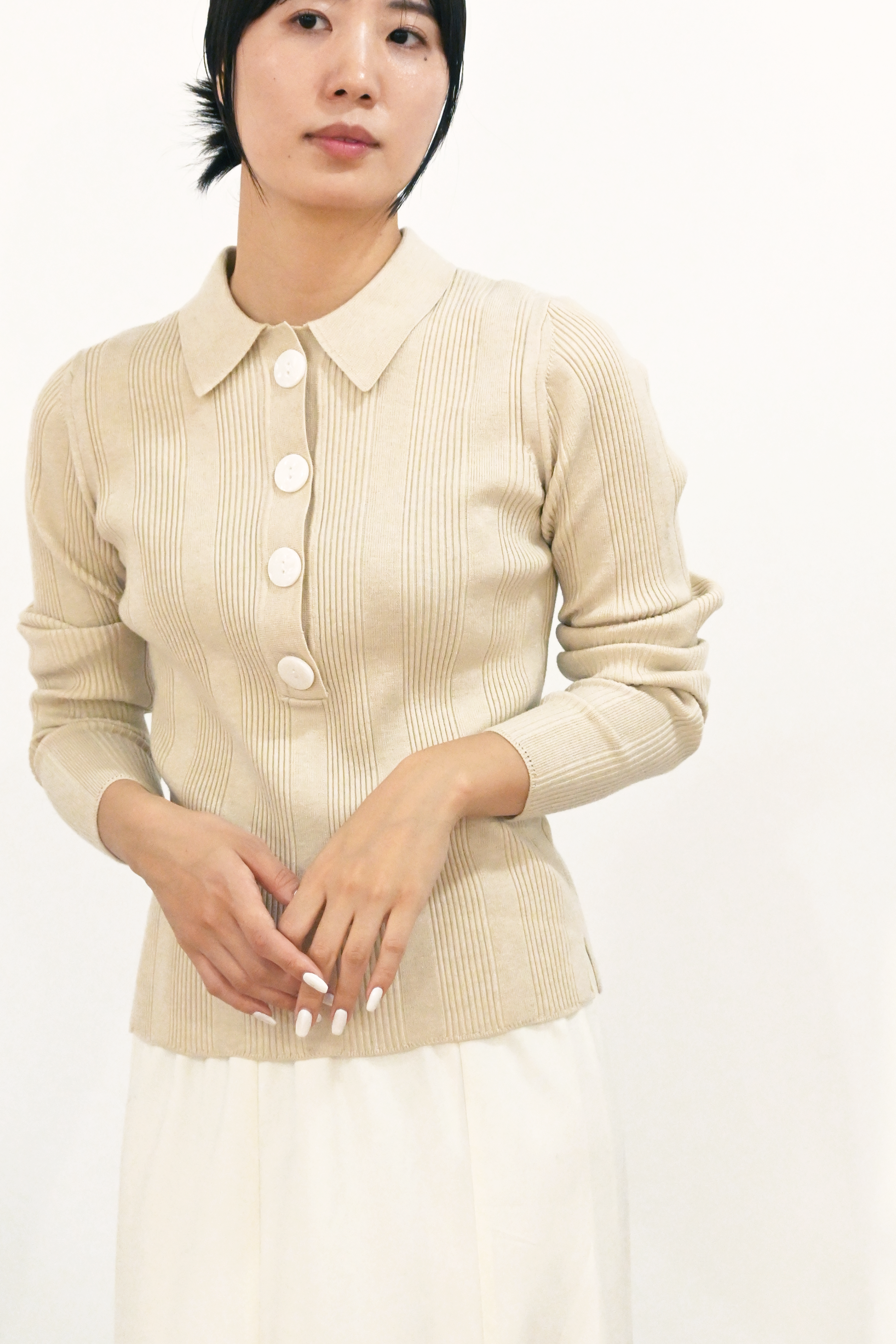 リブ編みポロニットトップス(6262-462)