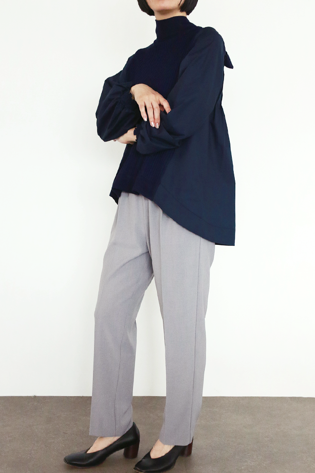 ニット×ブロード布帛 ハイネックブラウス(6255-371 / 6262ー484)