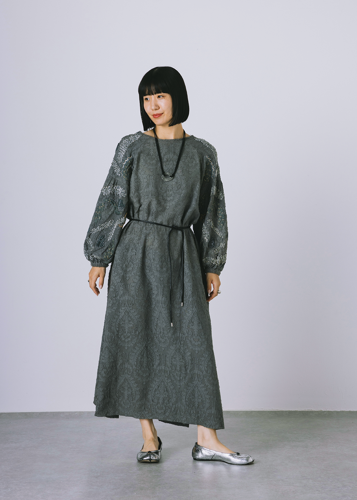テクニカル刺繍ジャガードワンピース(6255-396)