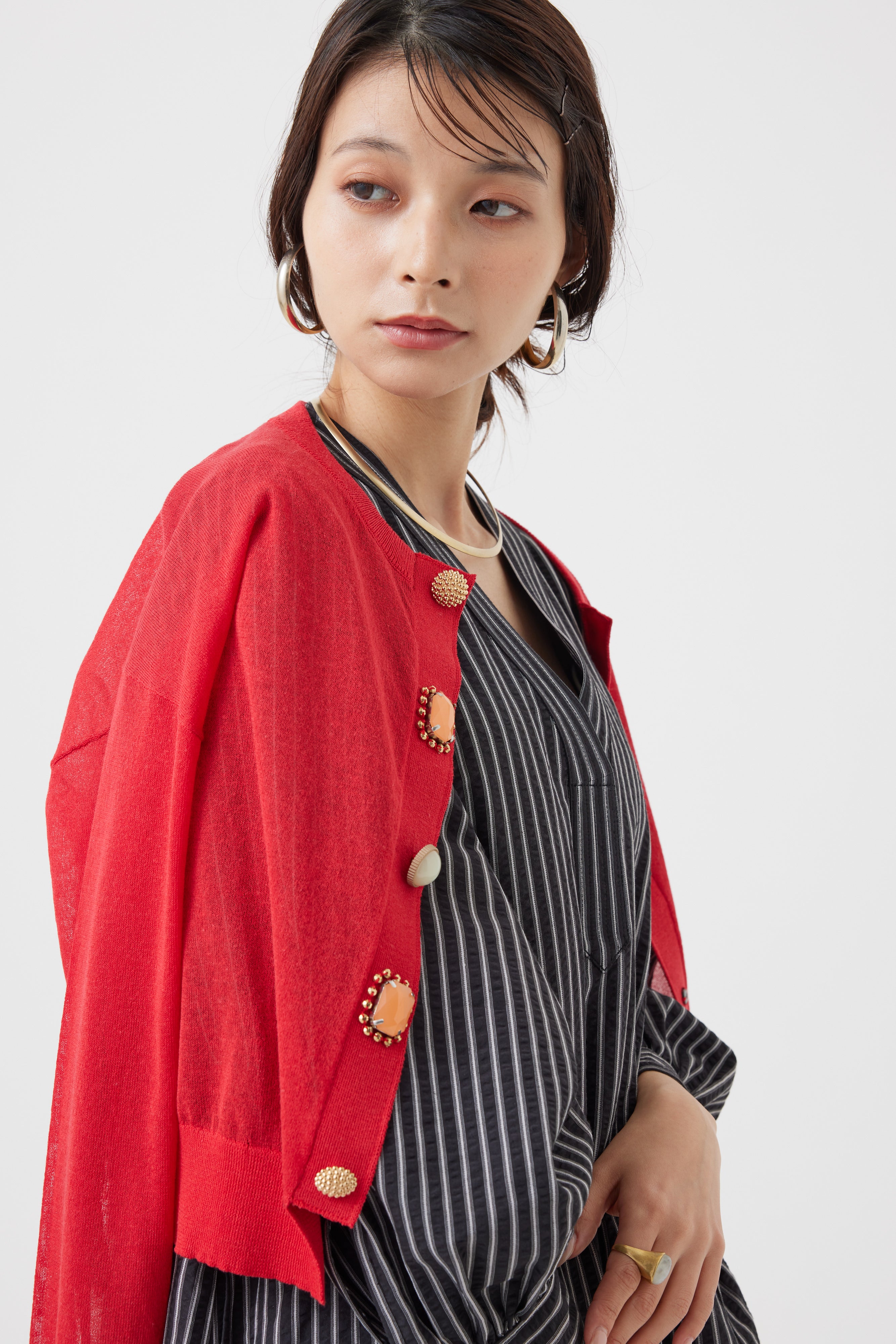 麻混ビジューカーディガン(6251-680)