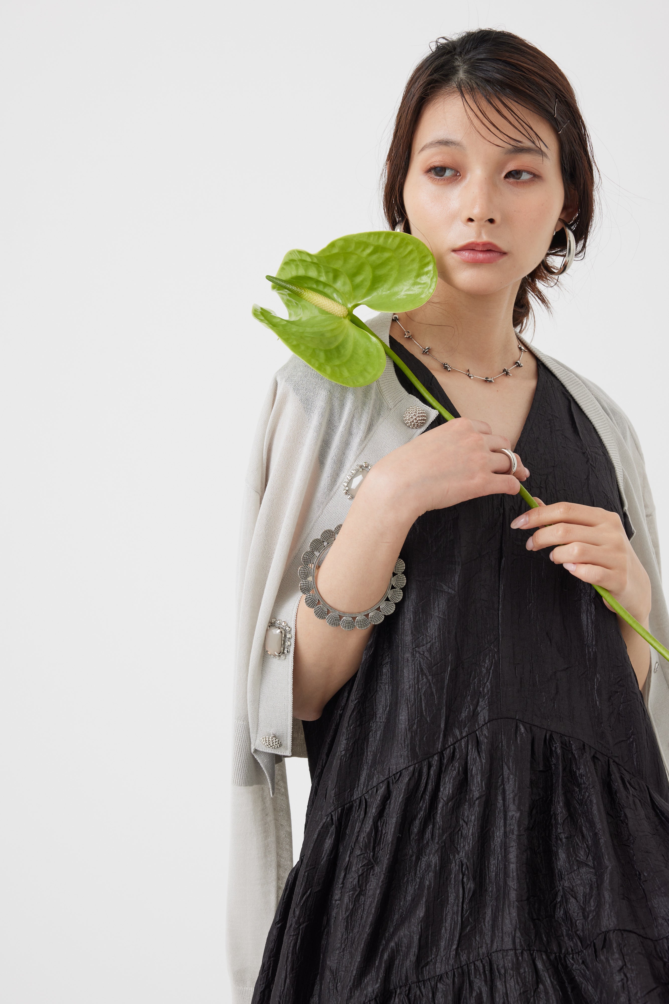 麻混ビジューカーディガン(6251-680)