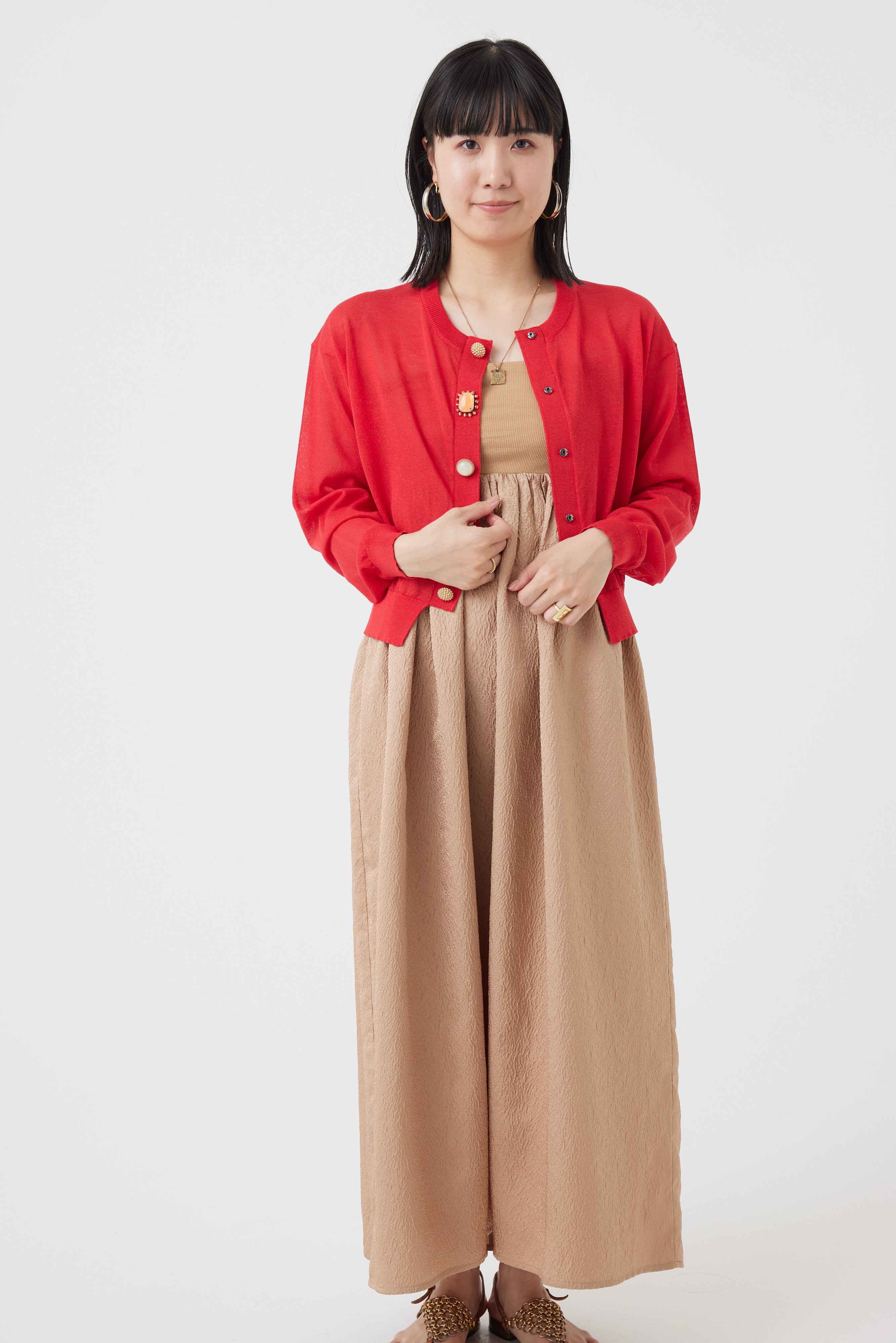 麻混ビジューカーディガン(6251-680)