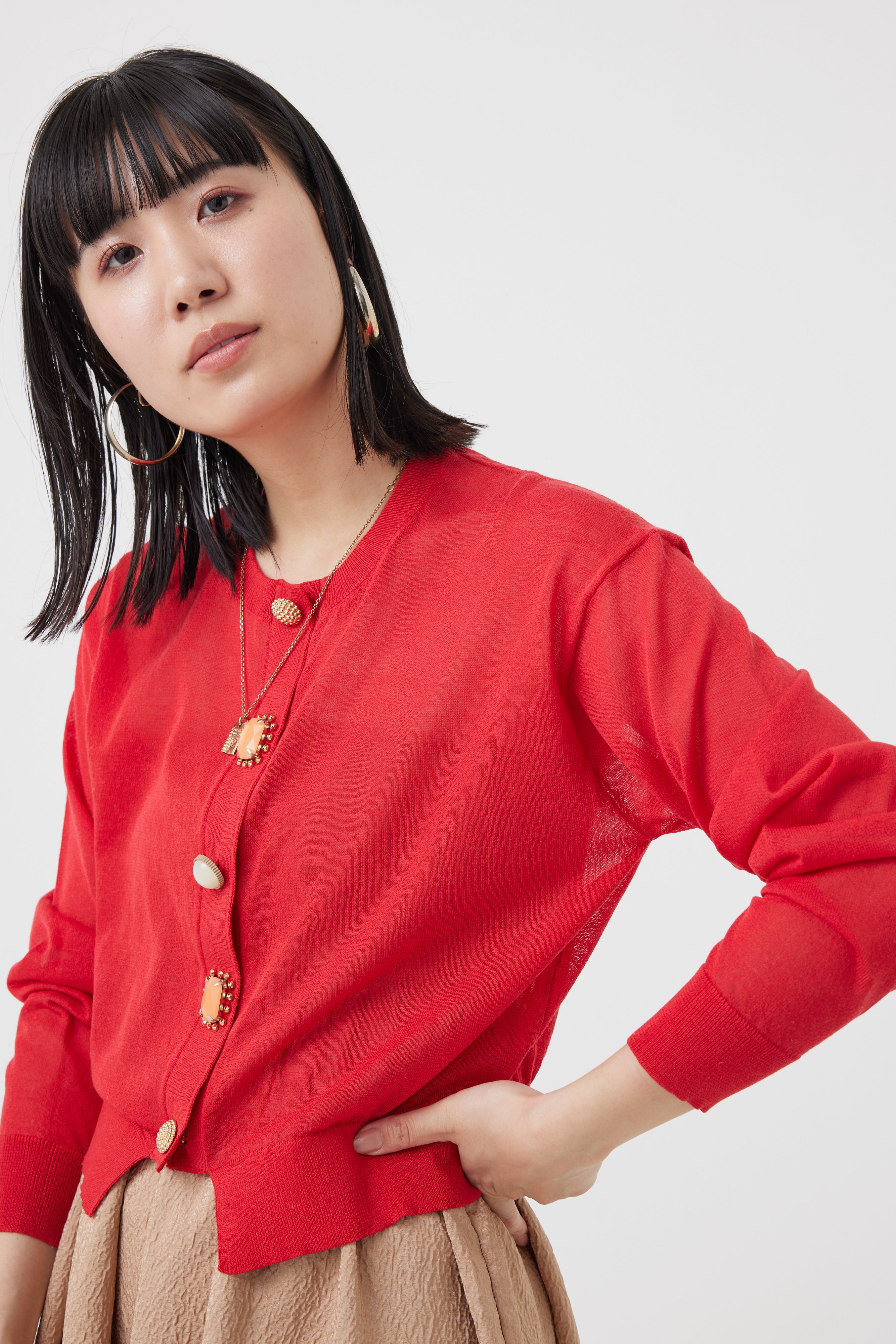 麻混ビジューカーディガン(6251-680)