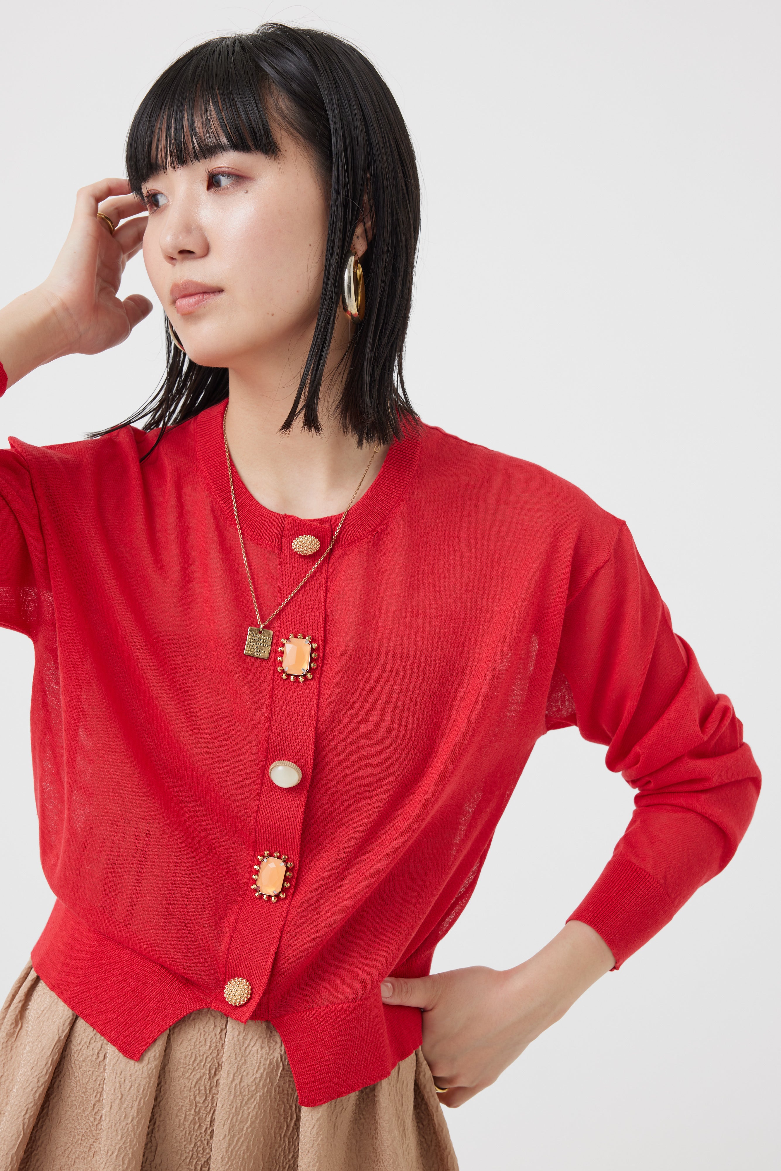 麻混ビジューカーディガン(6251-680)