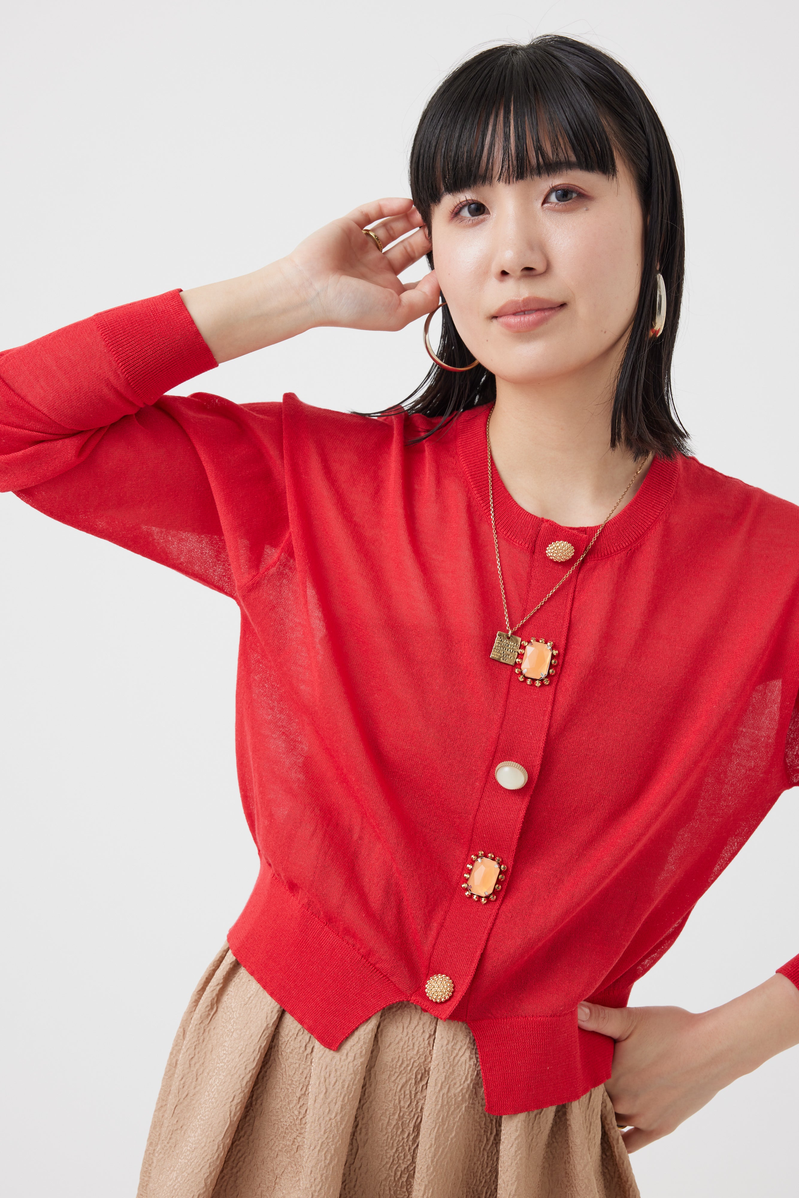 麻混ビジューカーディガン(6251-680)