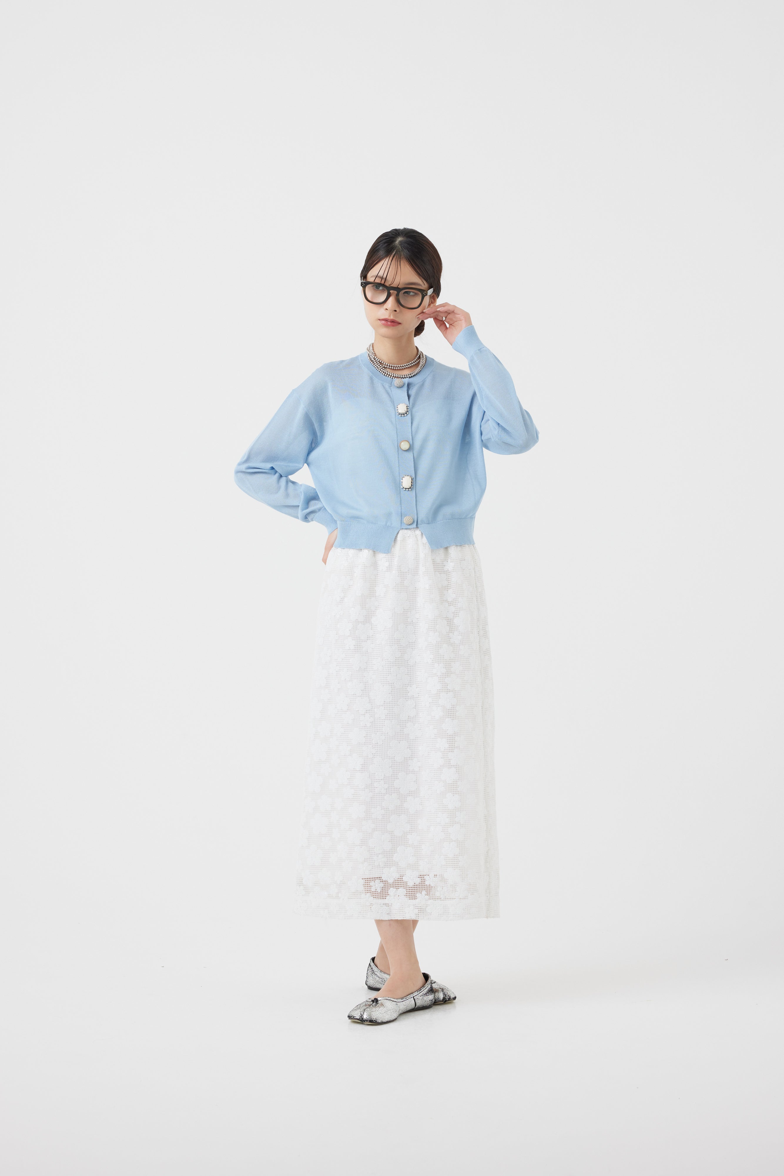 麻混ビジューカーディガン(6251-680)