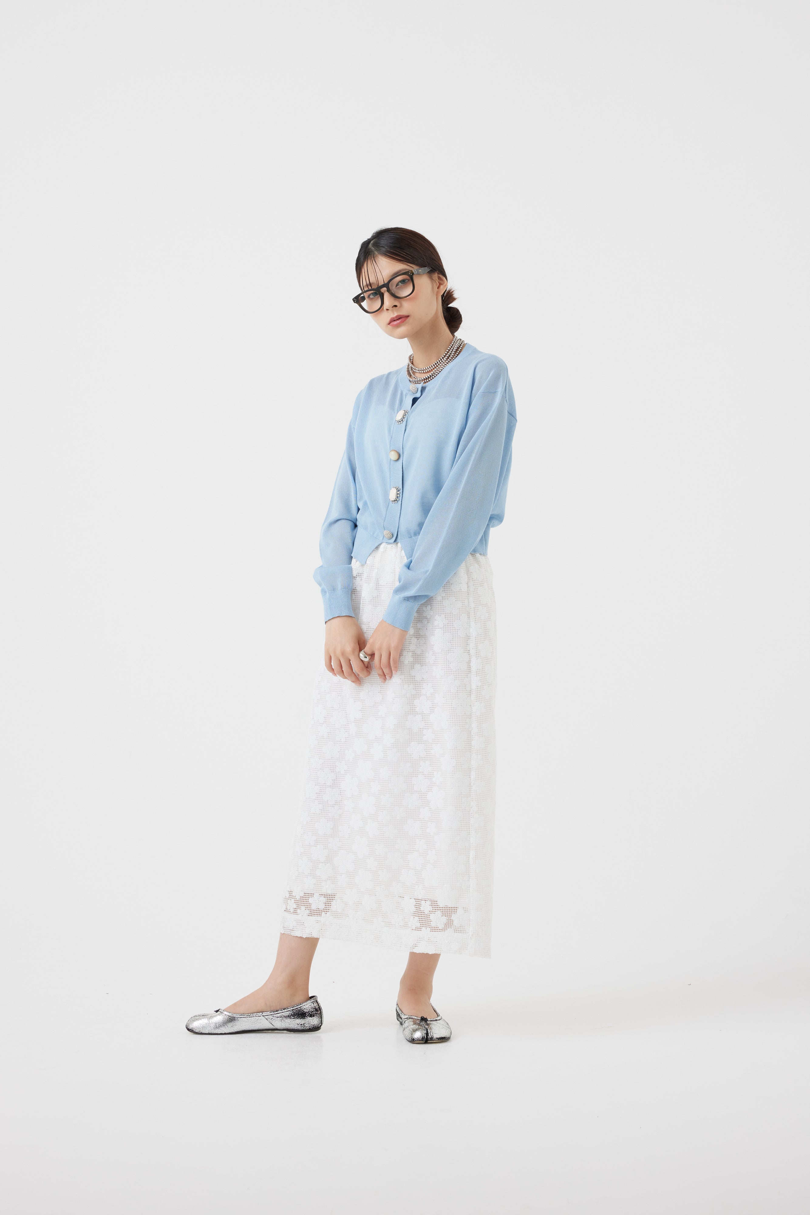 麻混ビジューカーディガン(6251-680)