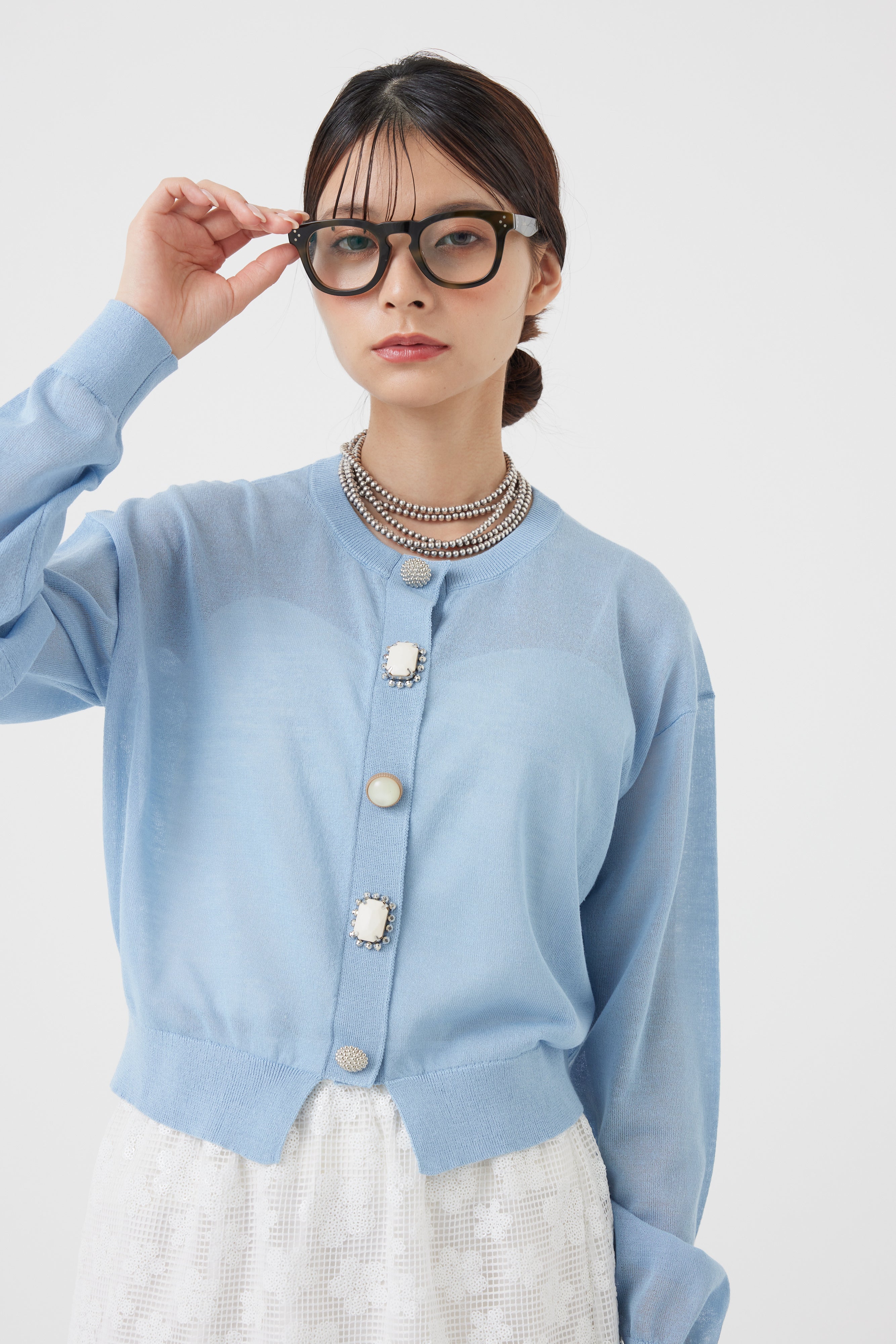 麻混ビジューカーディガン(6251-680)