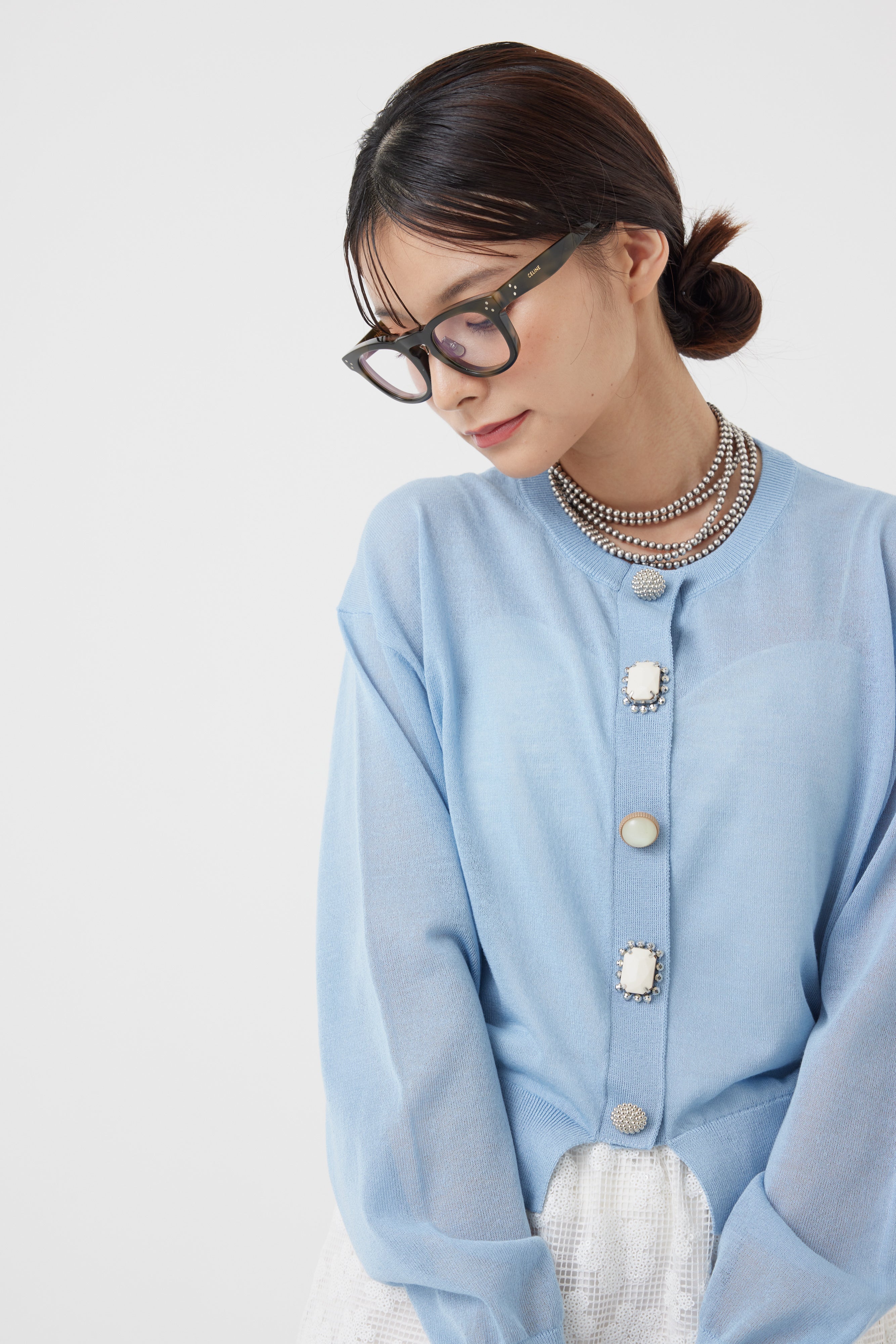 麻混ビジューカーディガン(6251-680)