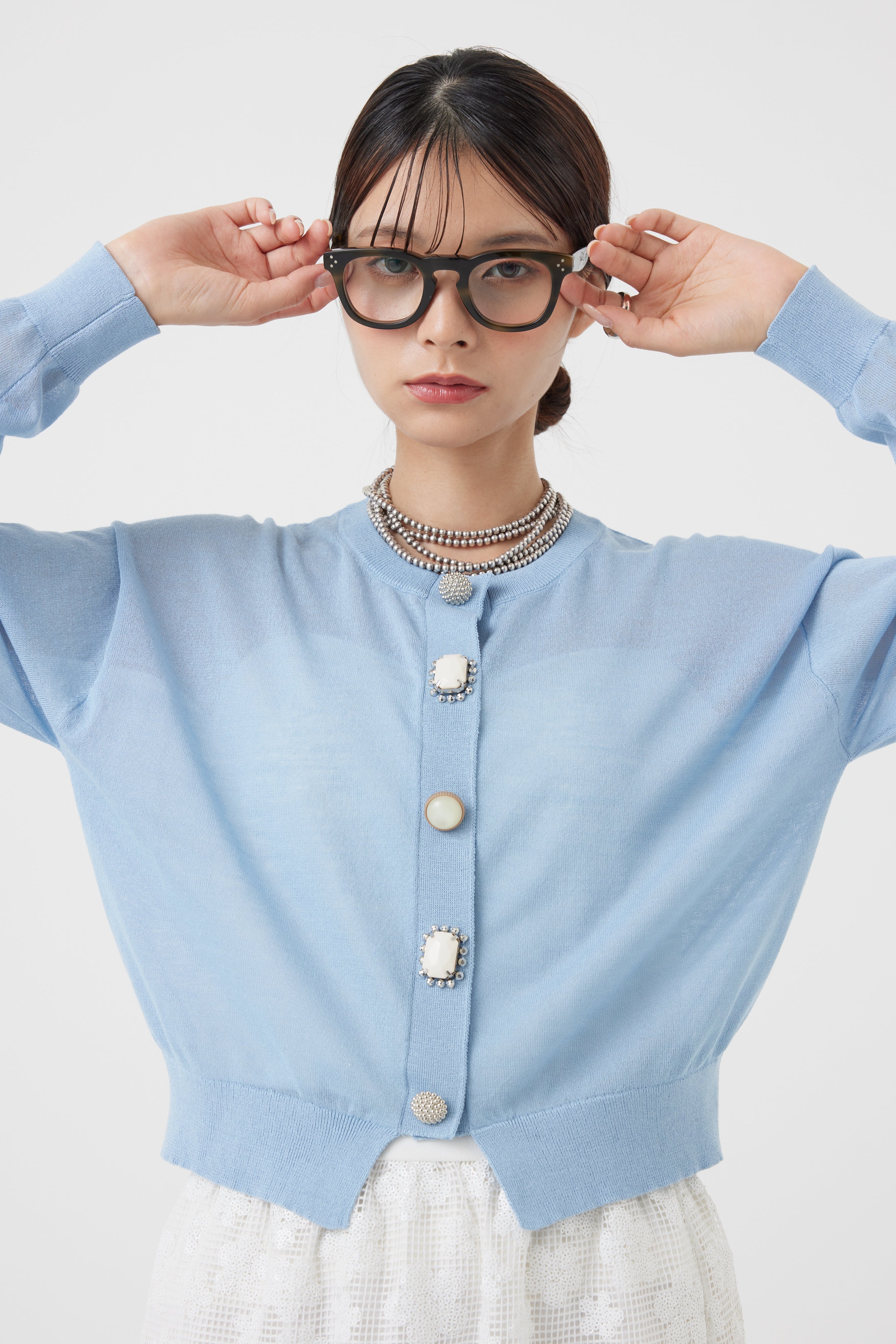 麻混ビジューカーディガン(6251-680)