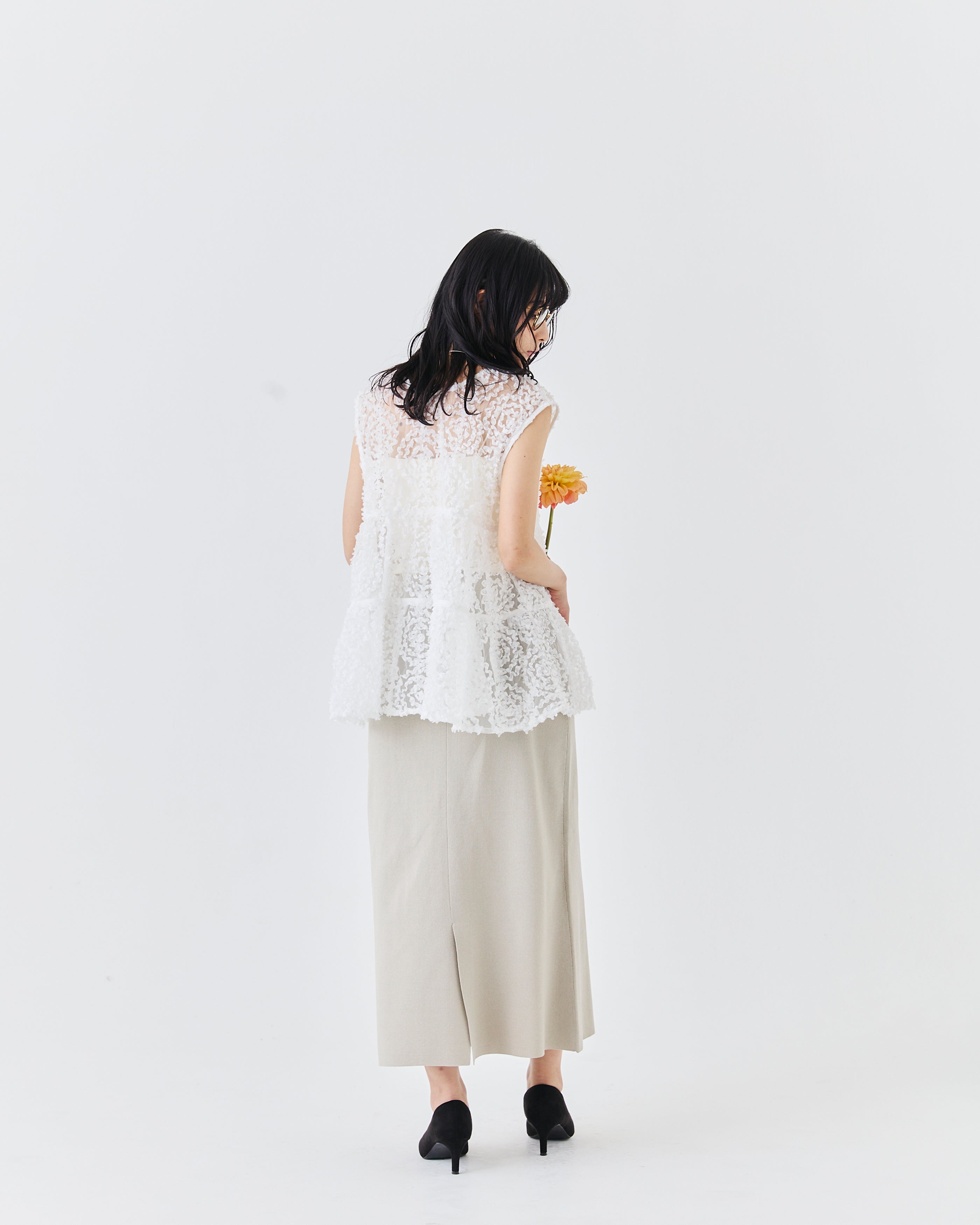 メッシュ刺繍レースノースリーブトップス(6265-571)