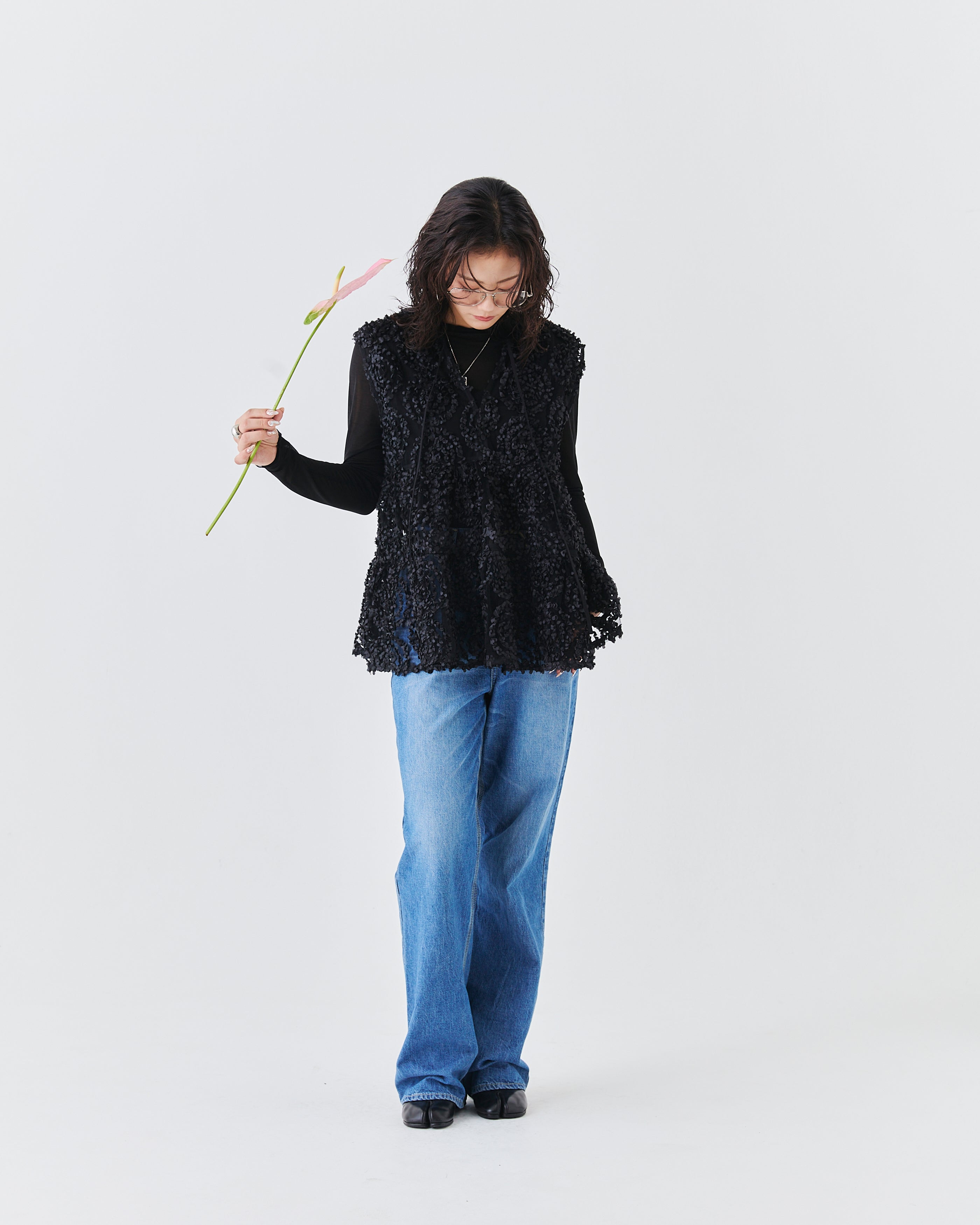 メッシュ刺繍レースノースリーブトップス(6265-571)