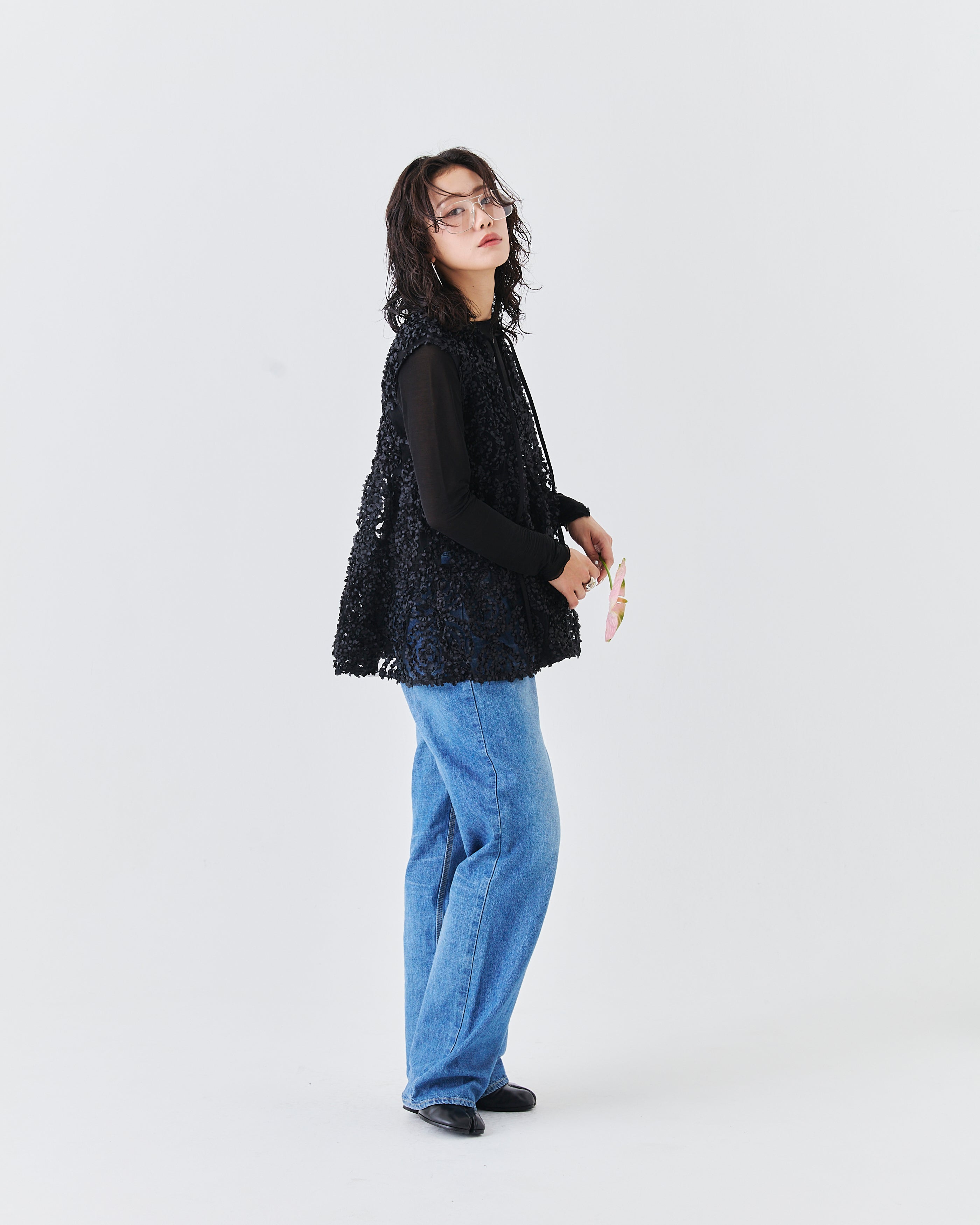メッシュ刺繍レースノースリーブトップス(6265-571)