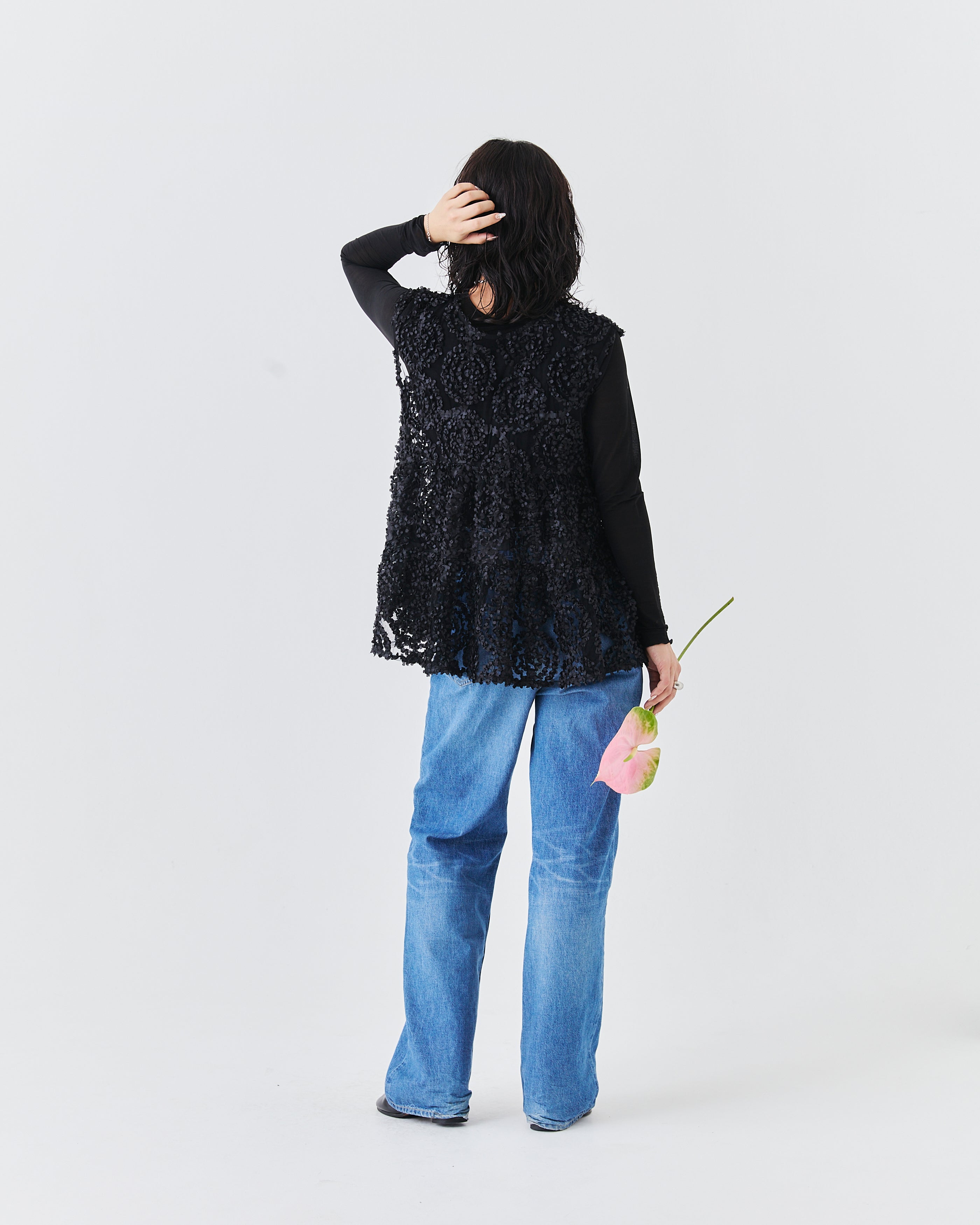メッシュ刺繍レースノースリーブトップス(6265-571)