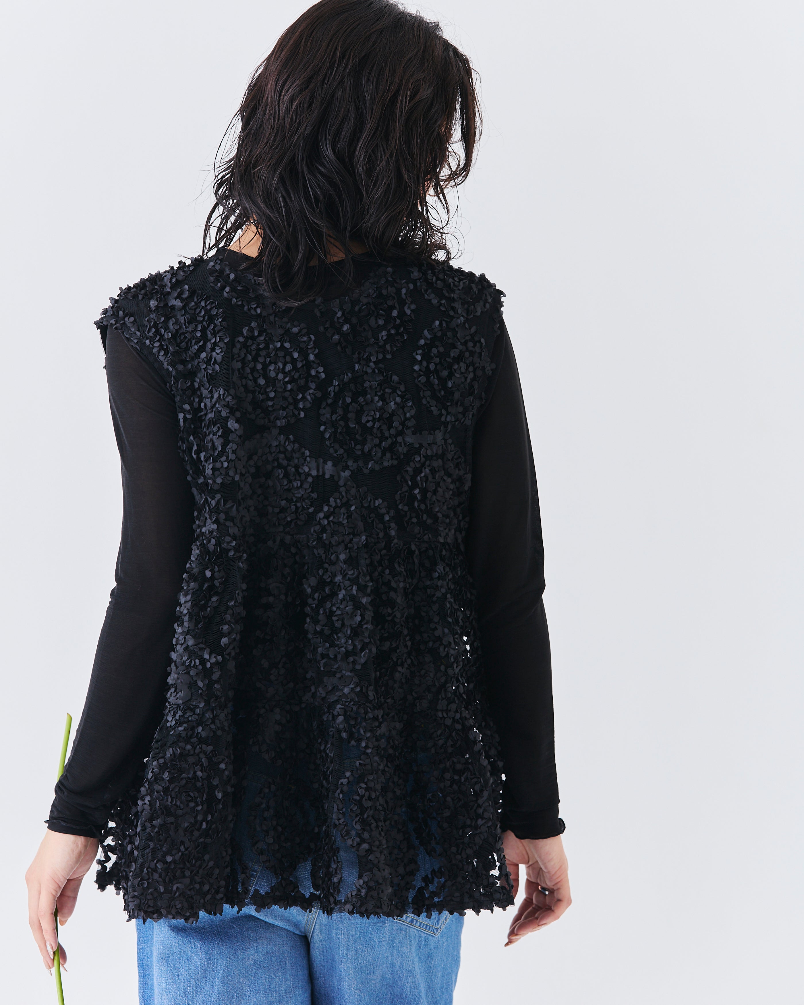 メッシュ刺繍レースノースリーブトップス(6265-571)