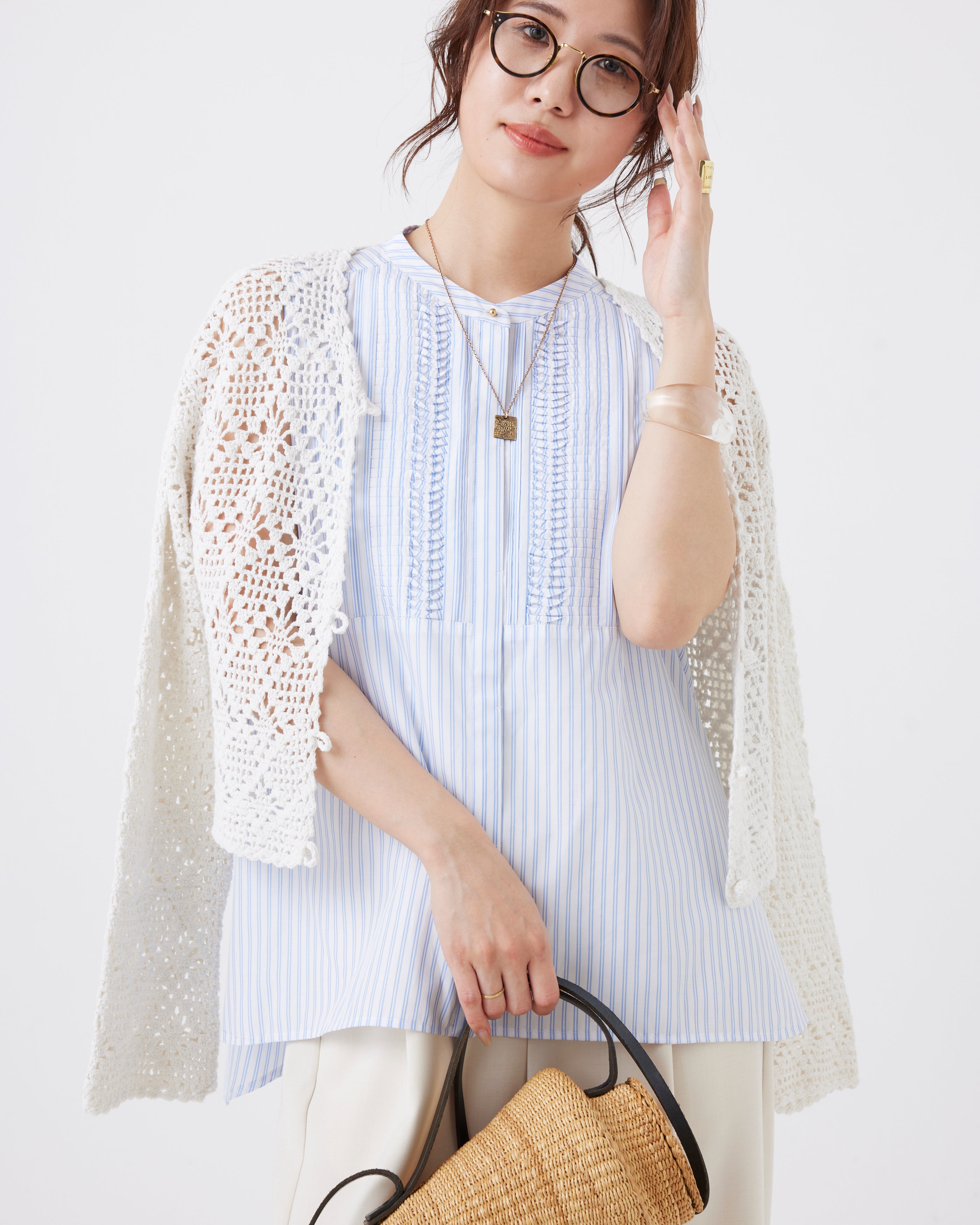 ストライプスリーブレスブラウス(6267-381)