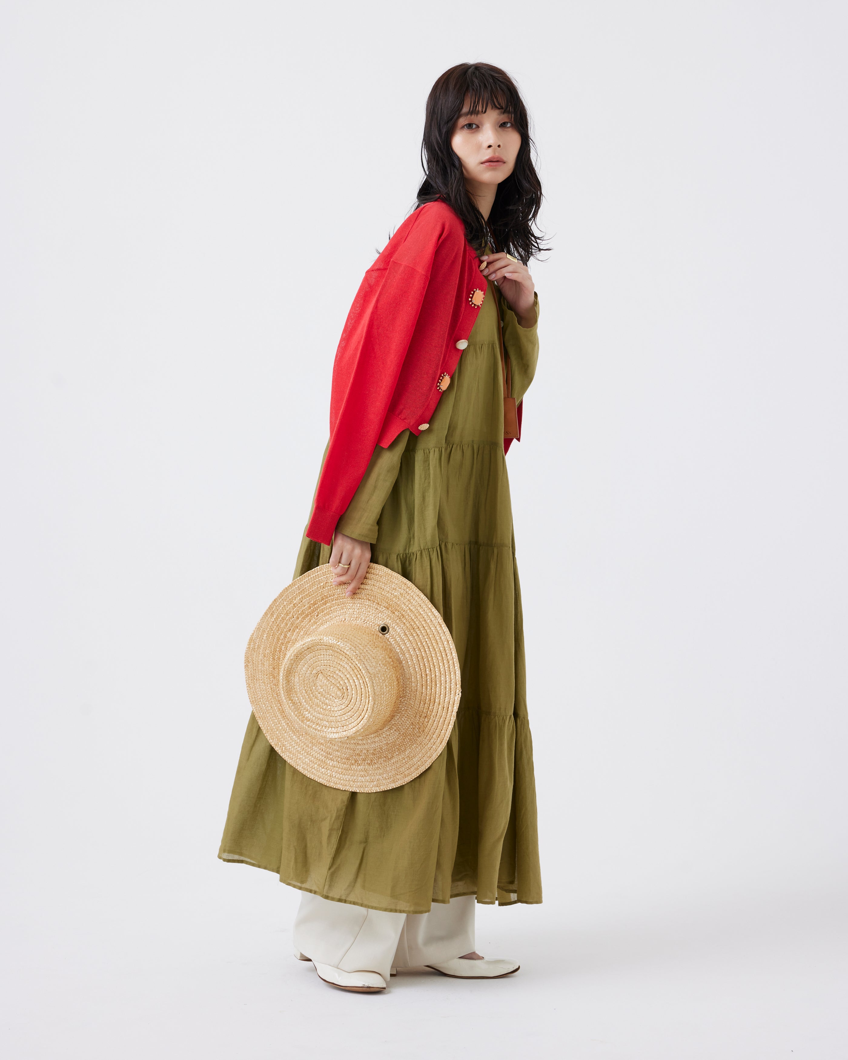 麻混クロップド丈ビジューカーディガン(6251-680)