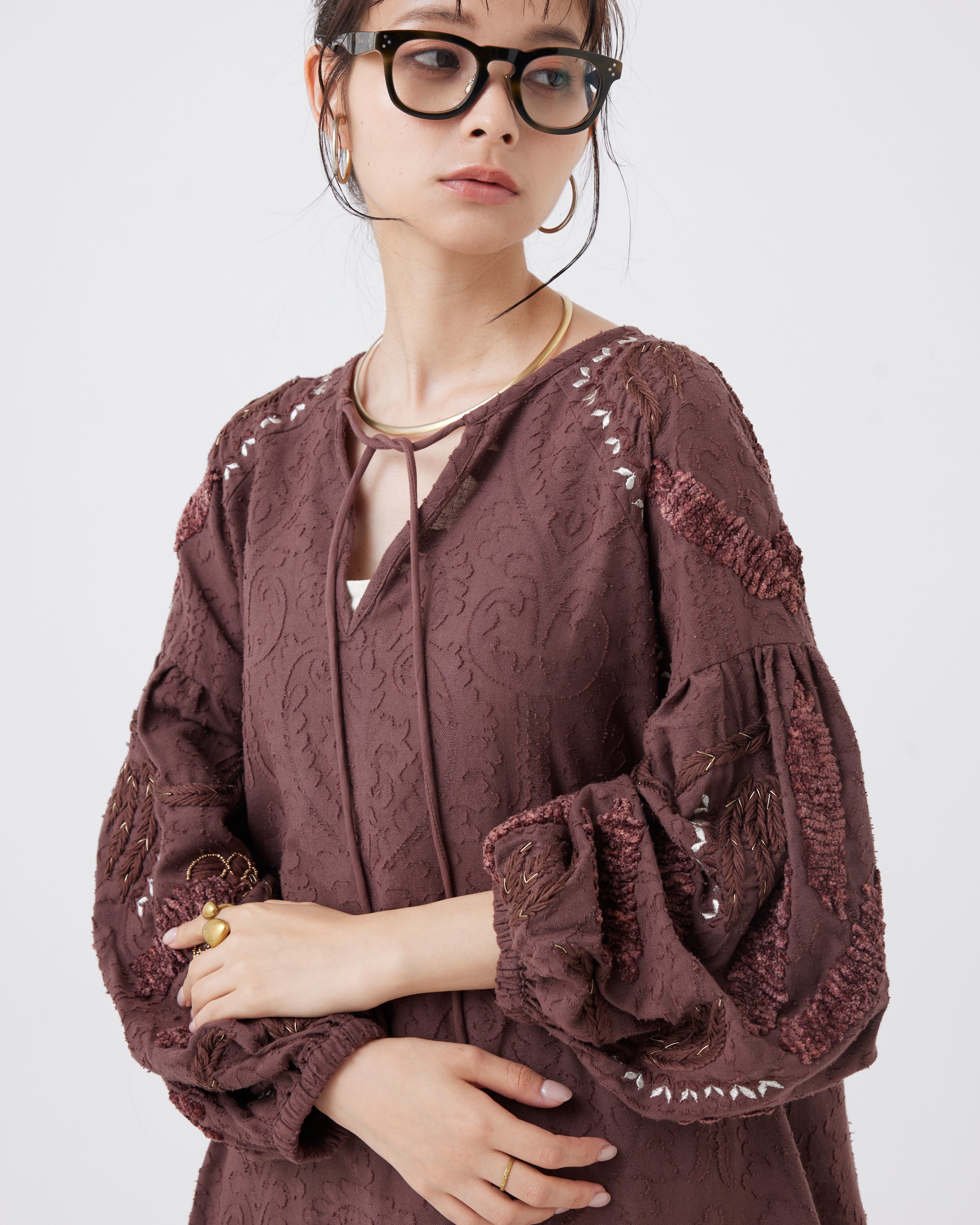 テクニカル刺繍ジャガードワンピース(6264-545)