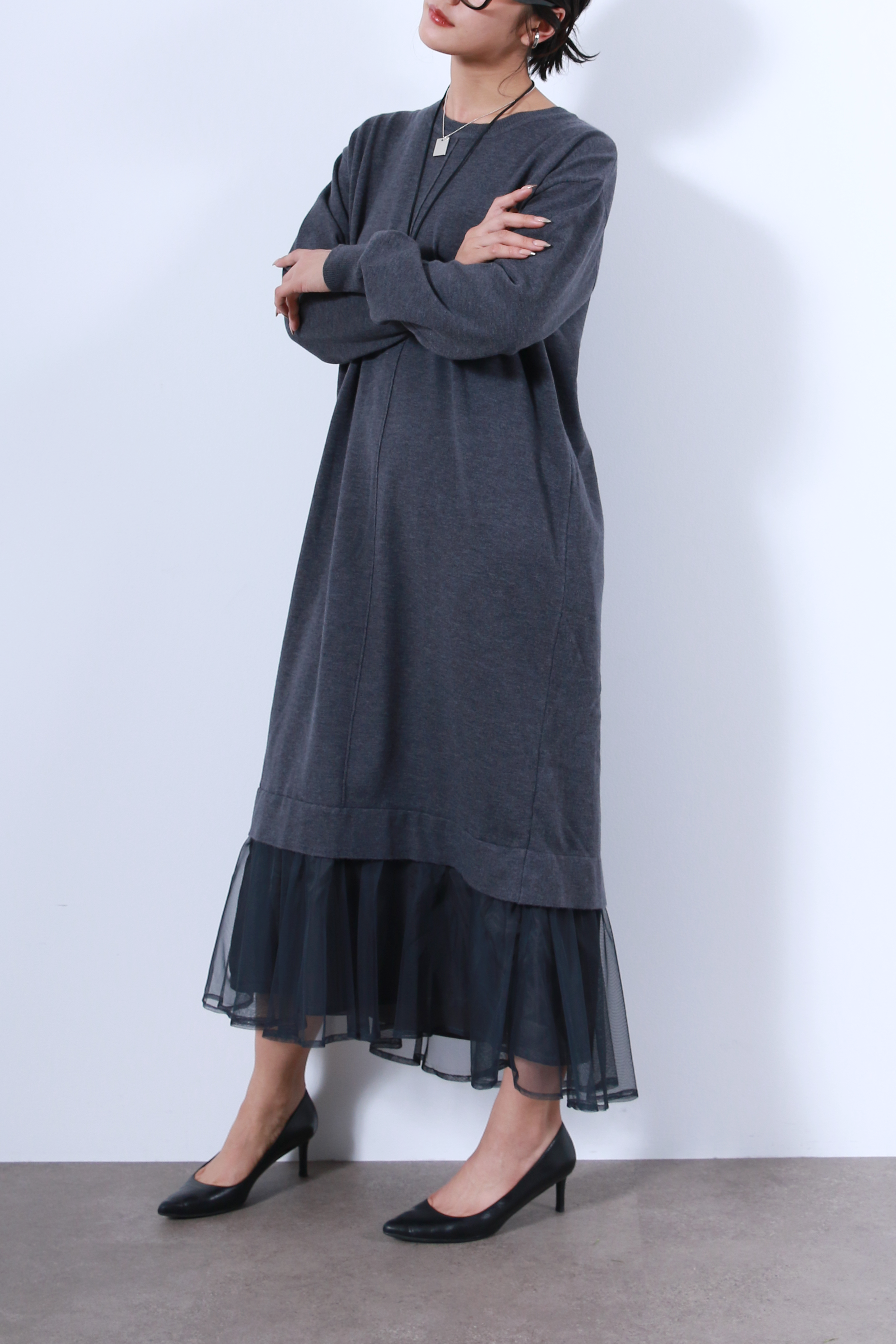 裾チュールニットワンピース(6263-510)