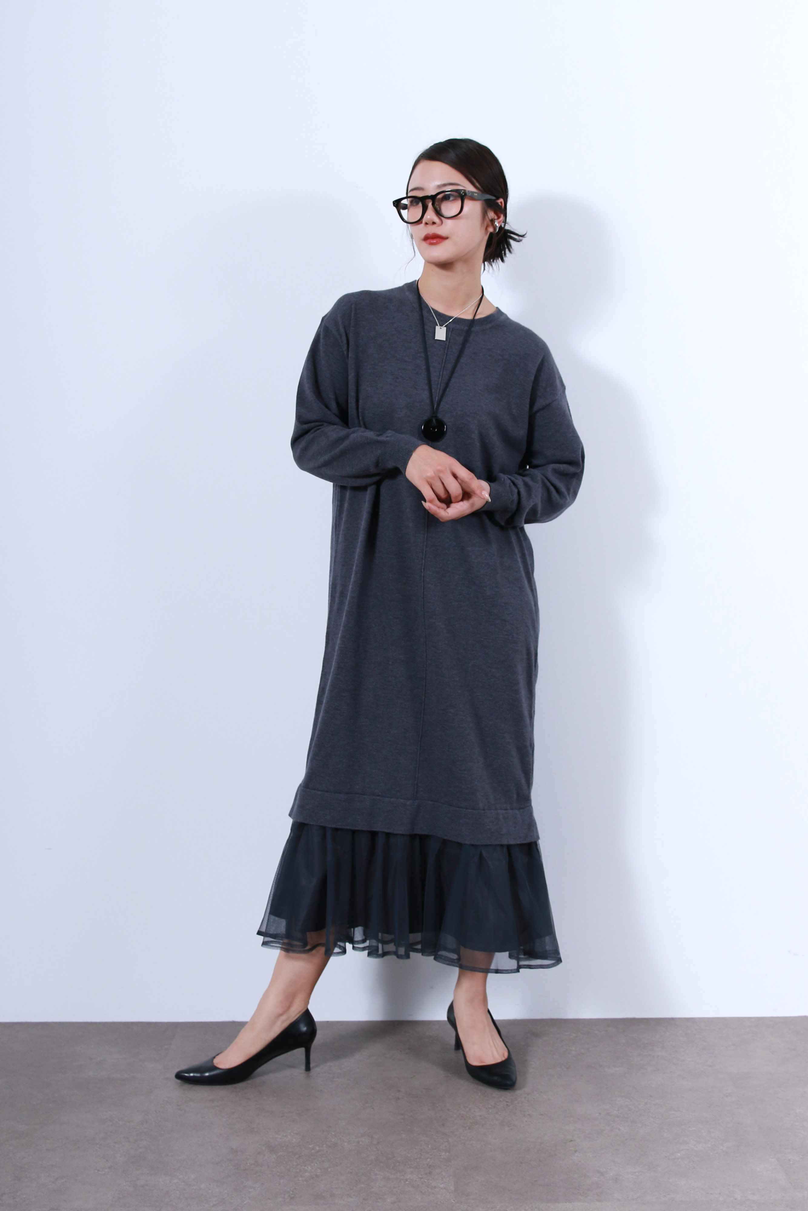 裾チュールニットワンピース(6263-510)