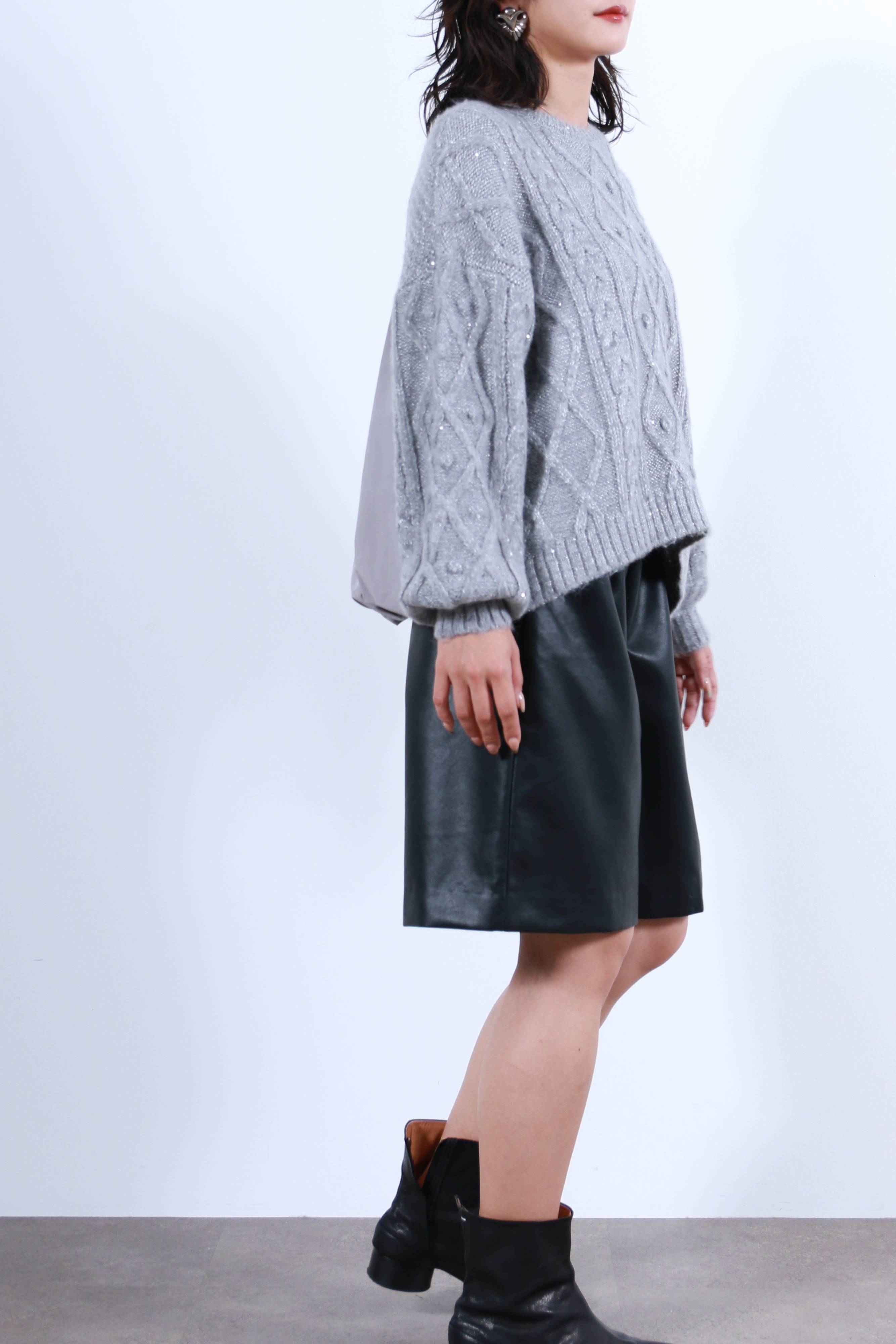 ケーブルニット×後ろバルーン布帛トップス(6263-515)