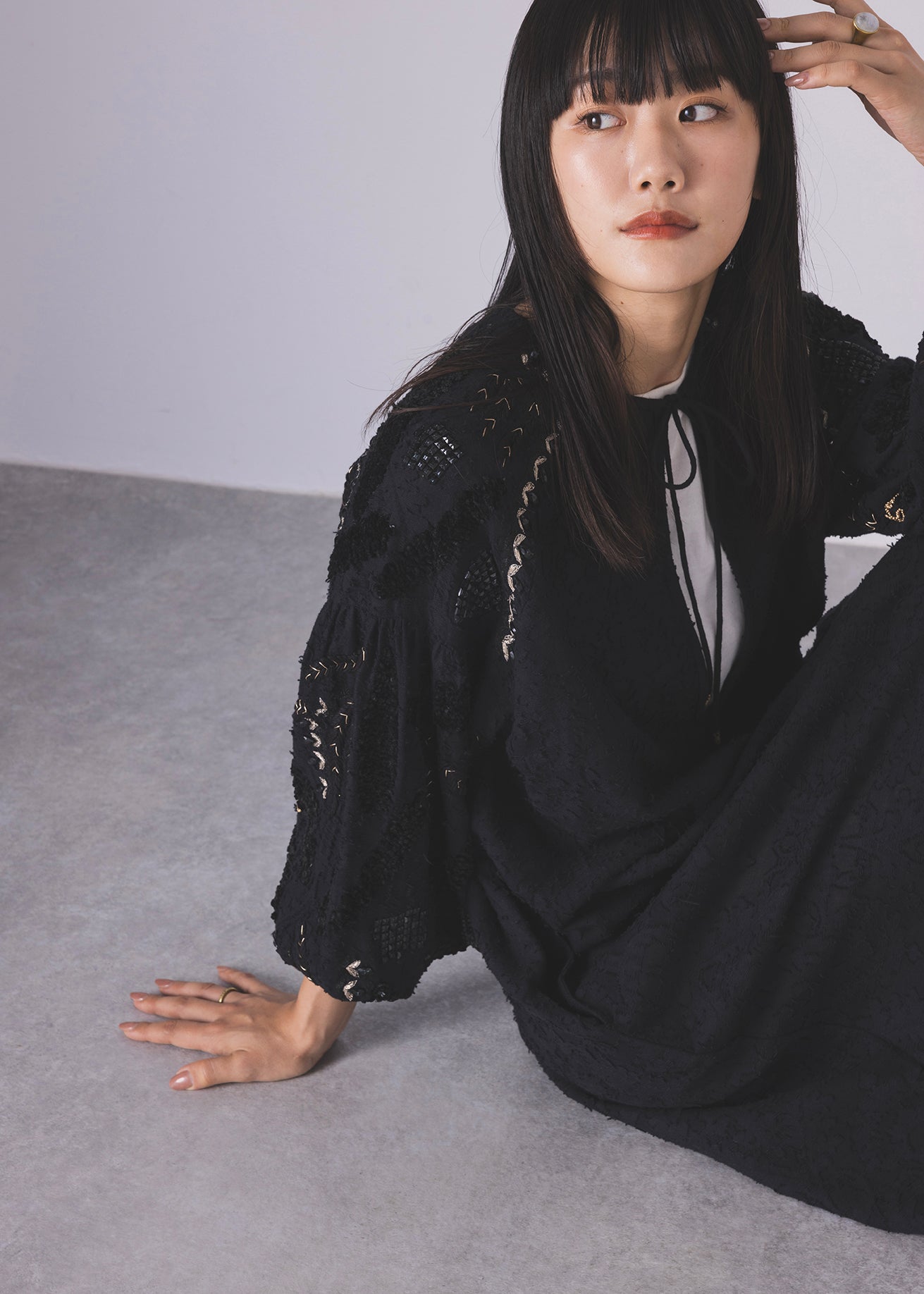 テクニカル刺繍ジャガードワンピース(3516-545)