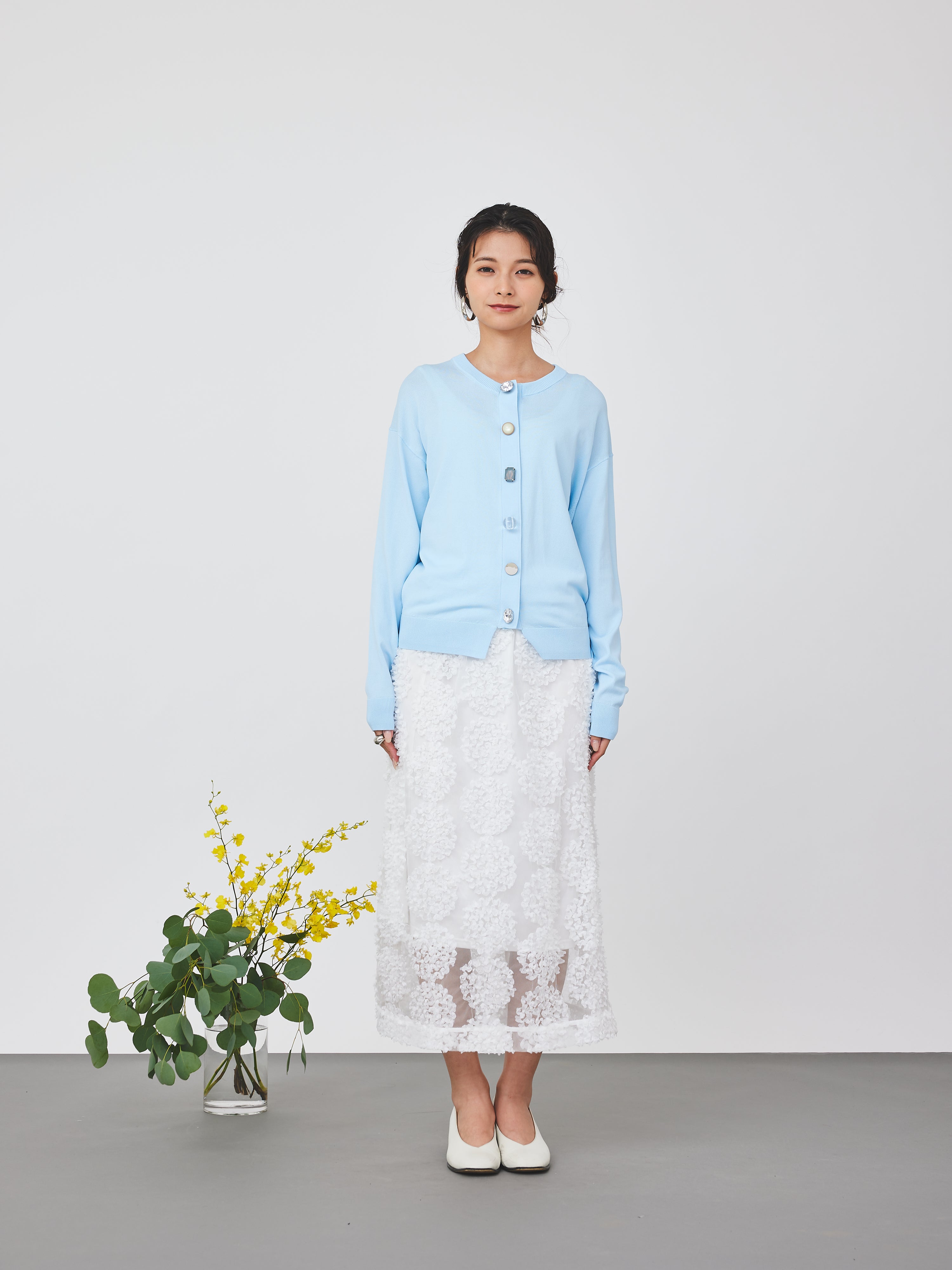 メッシュ刺繍Iラインスカート(6259-483)