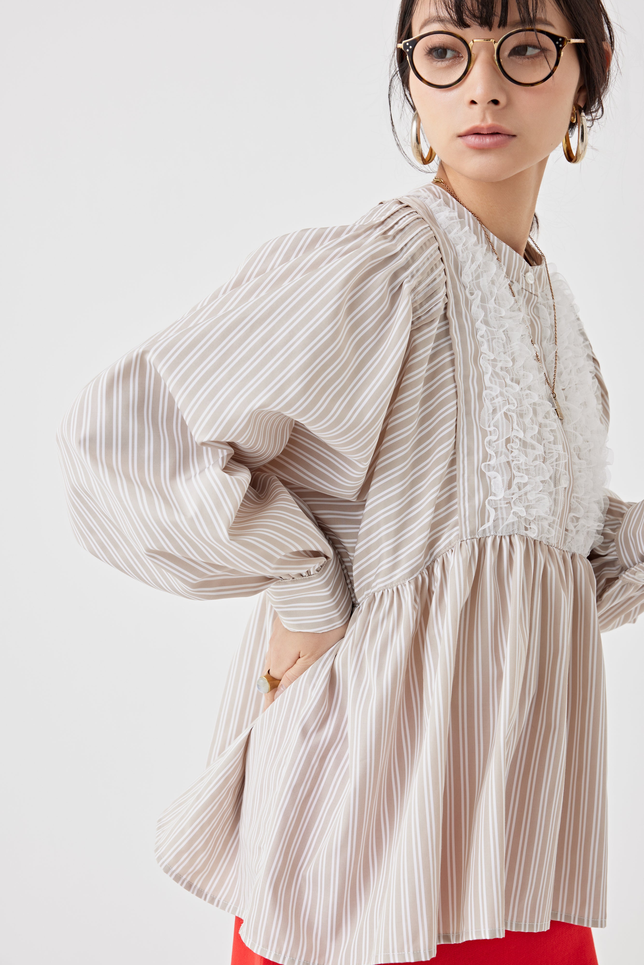 ストライプメッシュブラウス(6259-475)