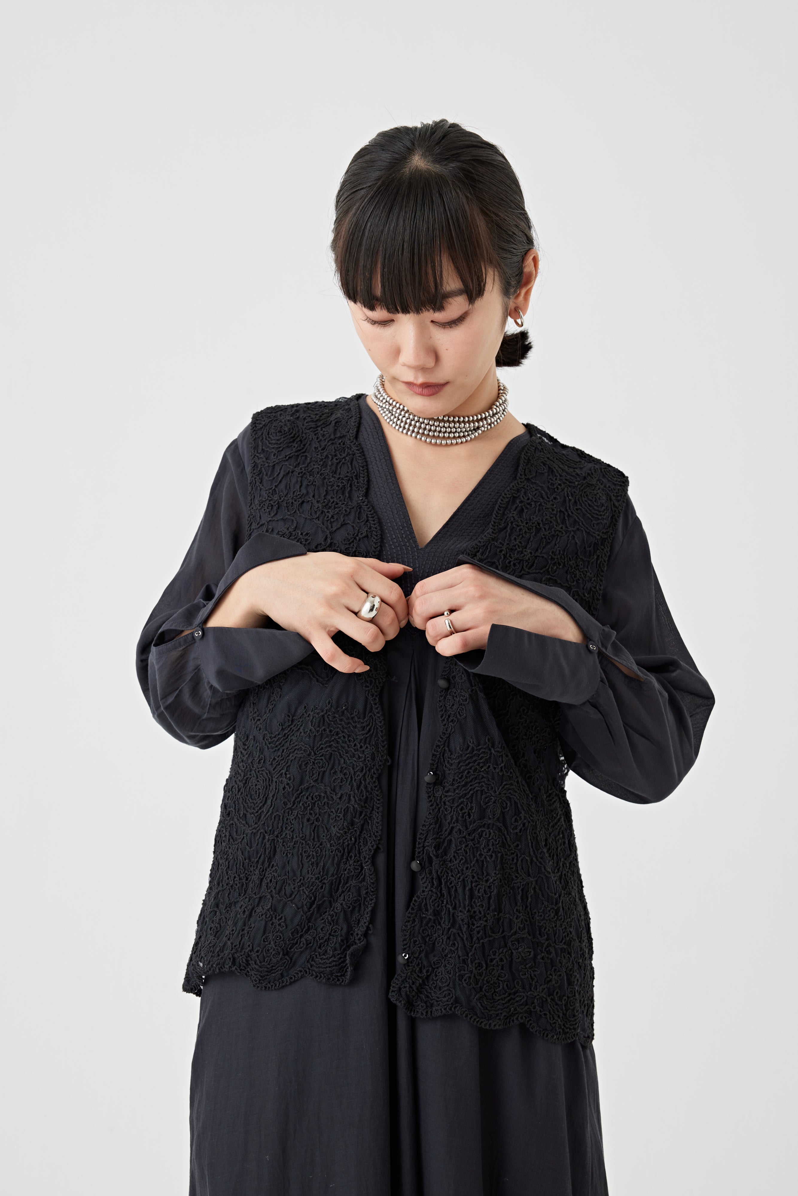 立体コード刺繍レース ベスト(6266-333)