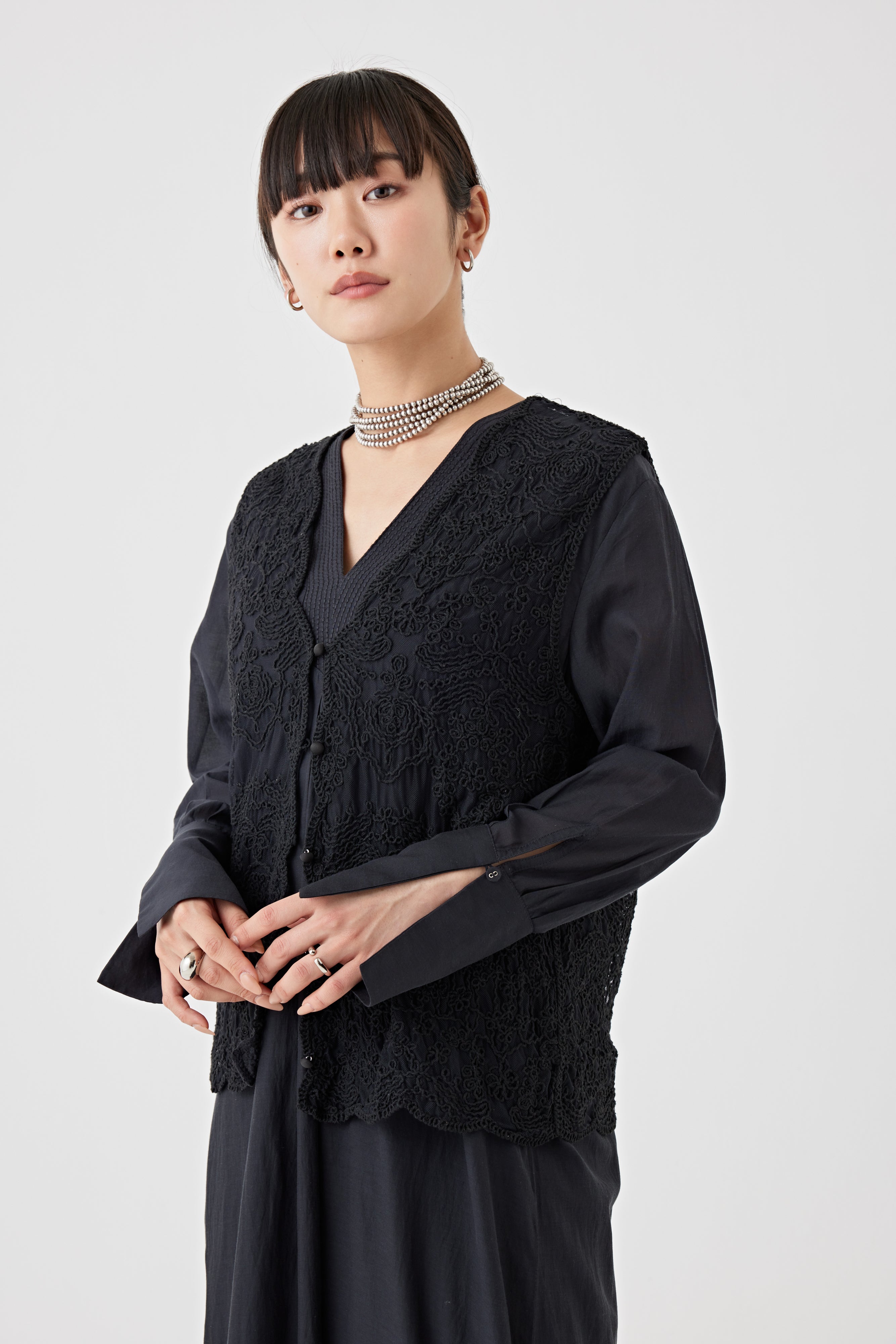 立体コード刺繍レース ベスト(6266-333)