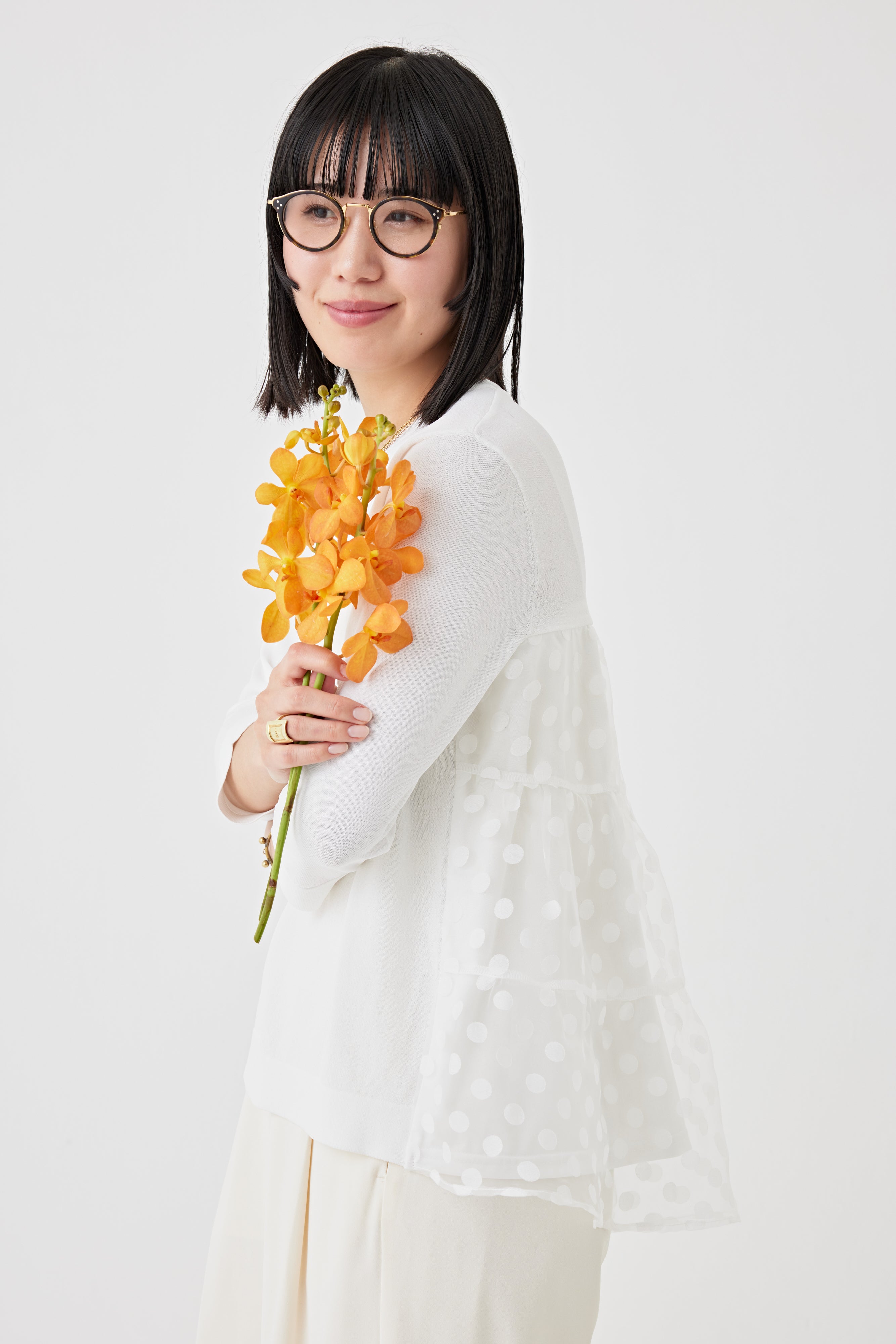 ドットシースルー×ファブリックトップス(6250-581)