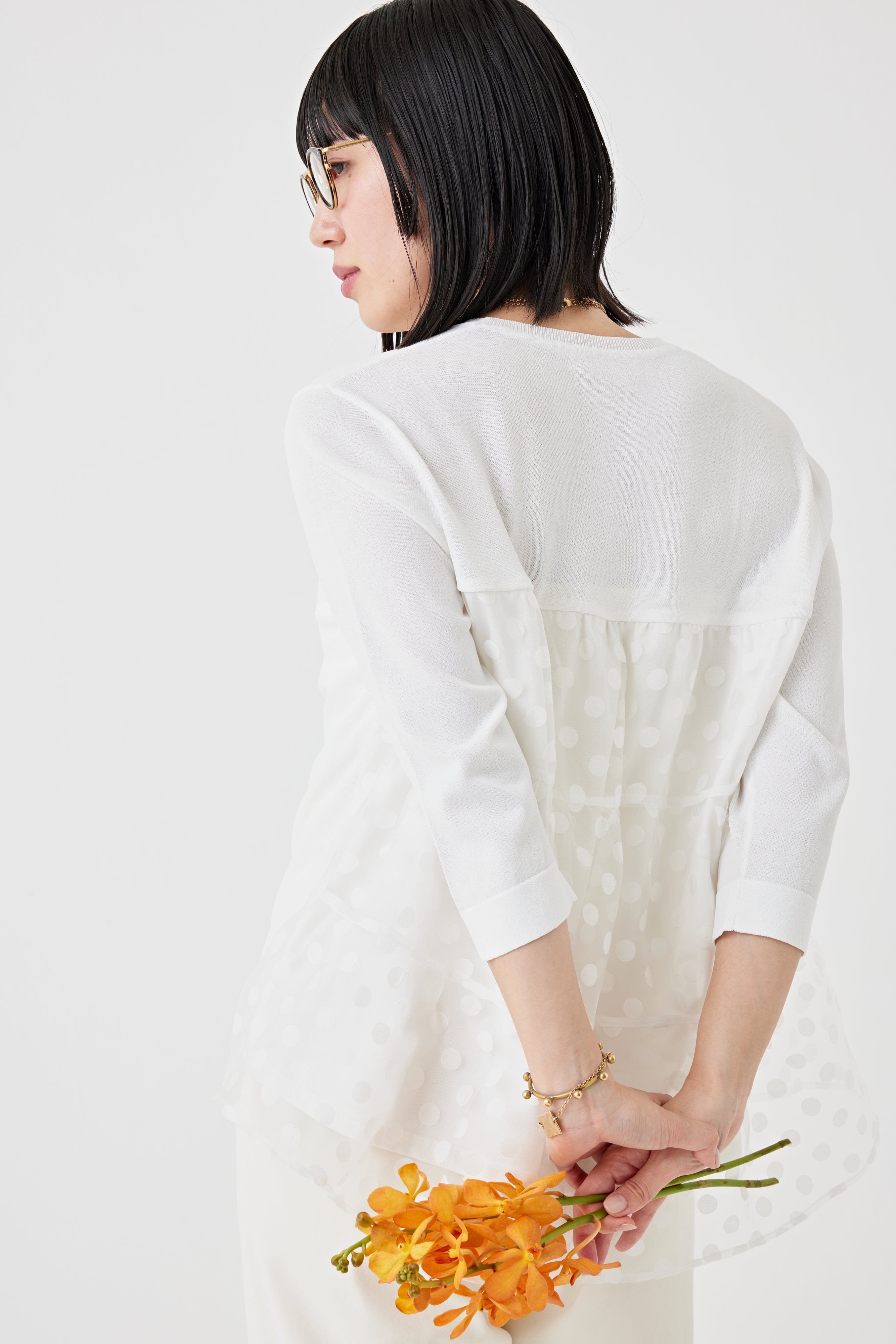 ドットシースルー×ファブリックトップス(6250-581)