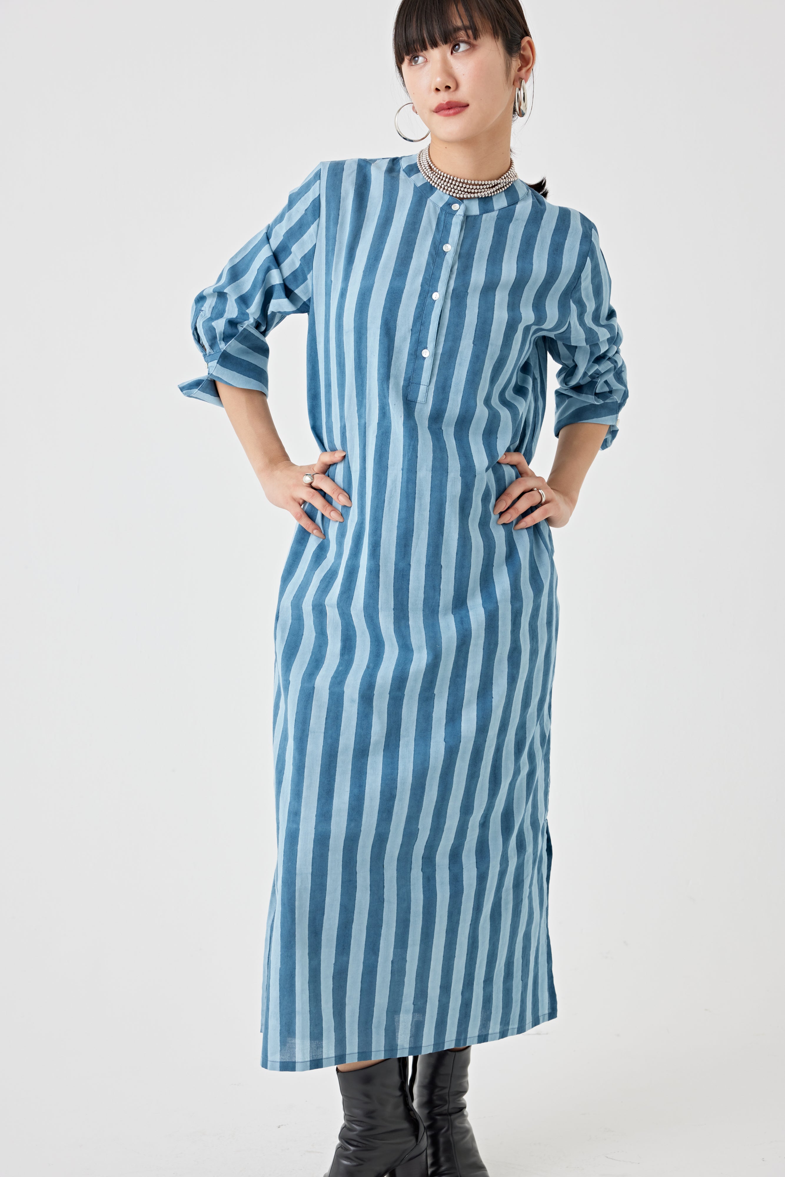 ストライプブロックプリントドレス(6259-527)