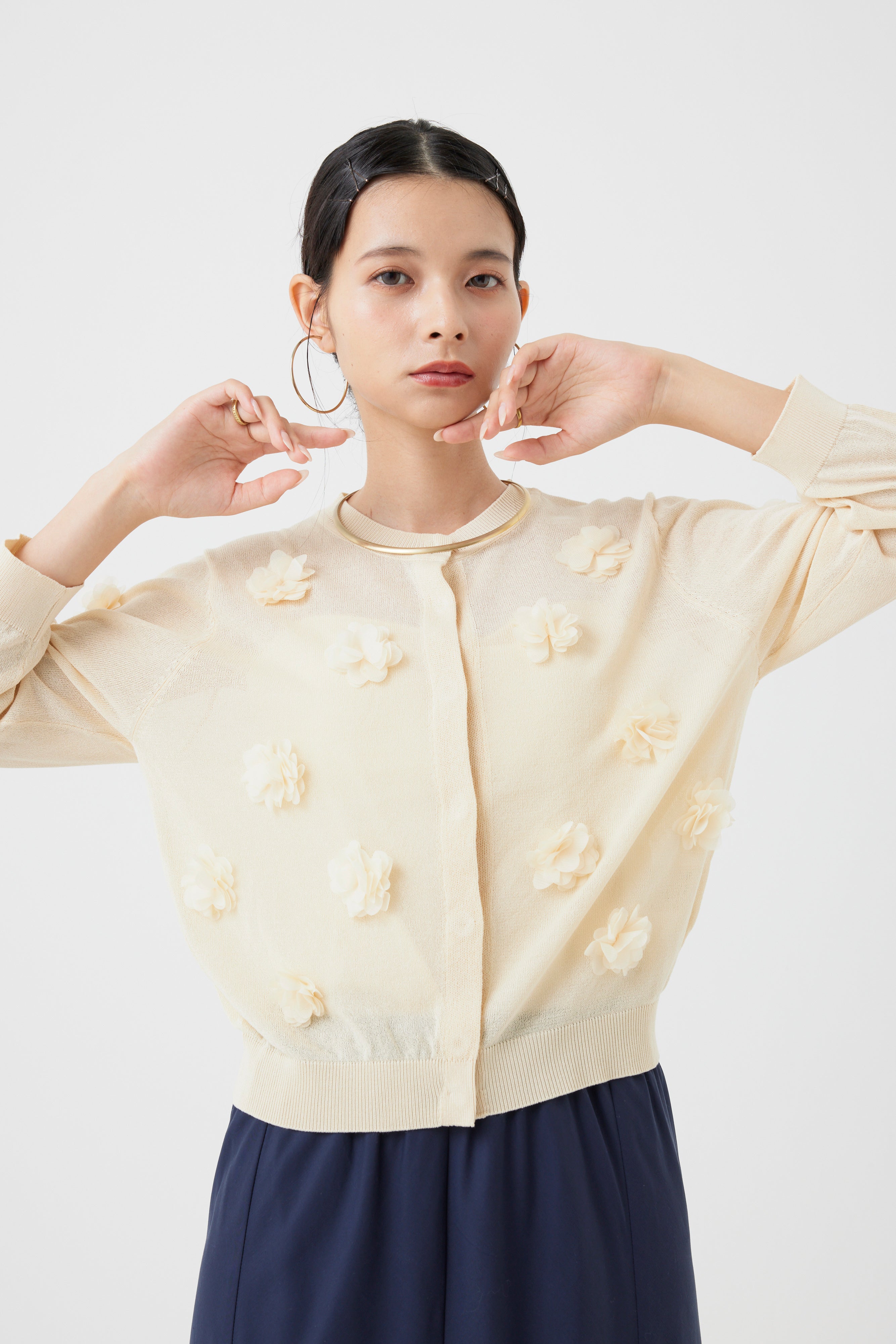 フラワーモチーフニットカーディガン(6260-381)