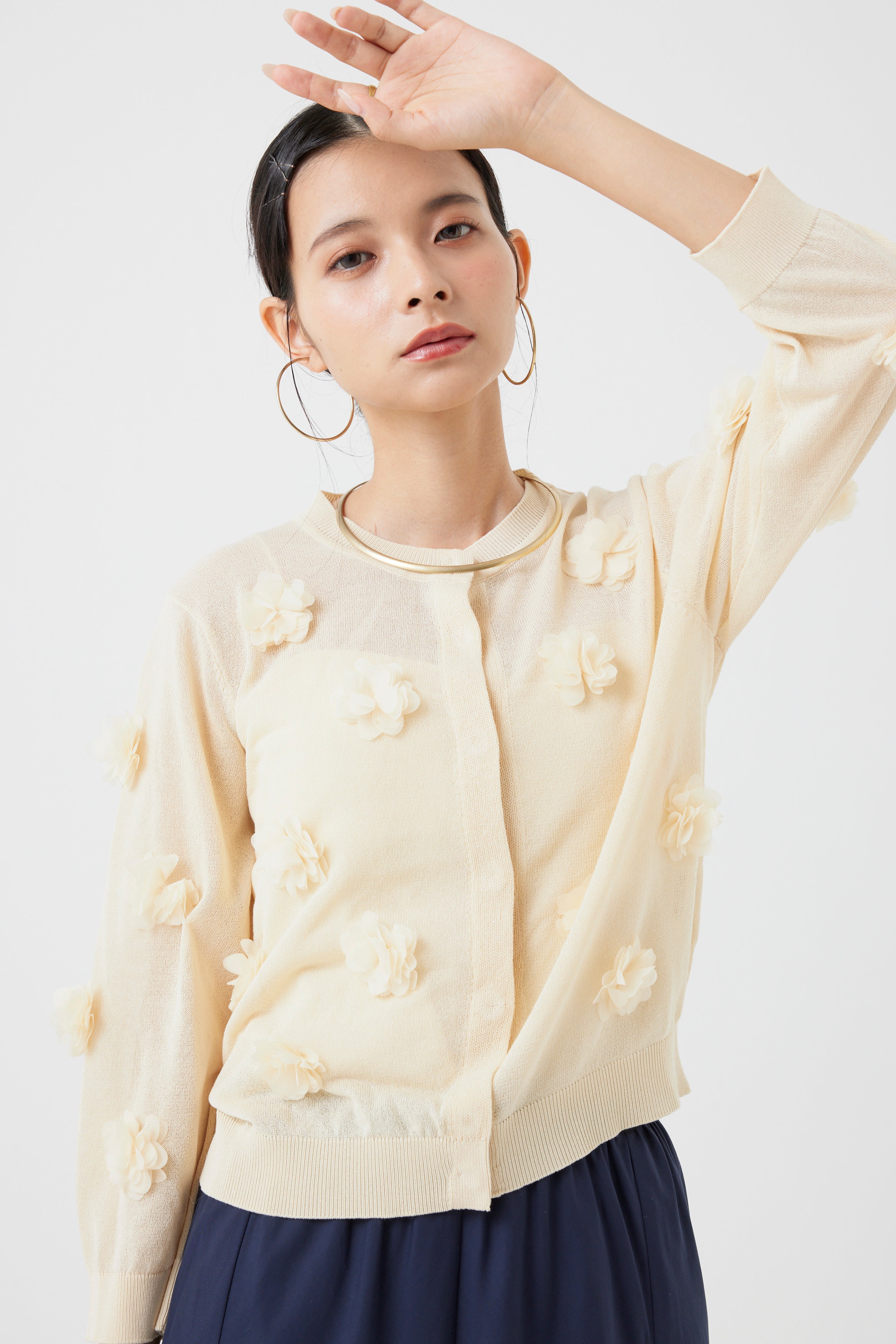 フラワーモチーフニットカーディガン(6260-381)