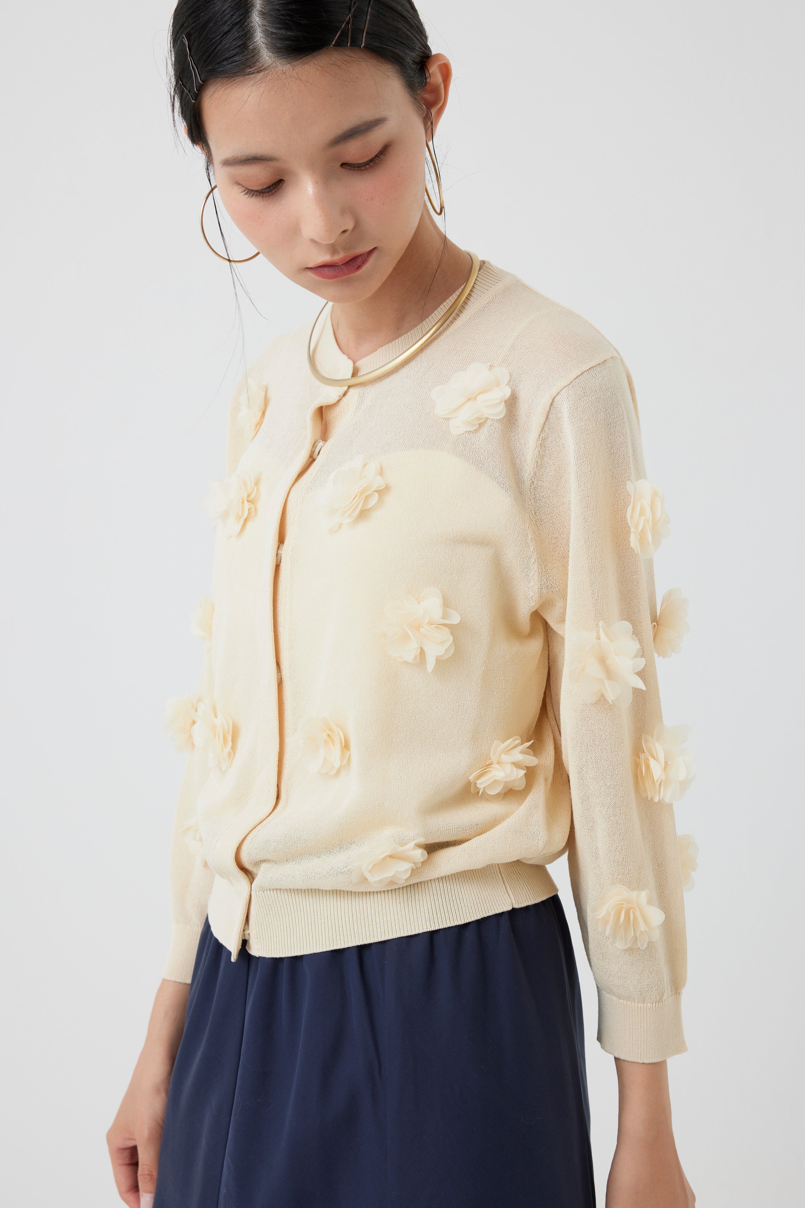 フラワーモチーフニットカーディガン(6260-381)