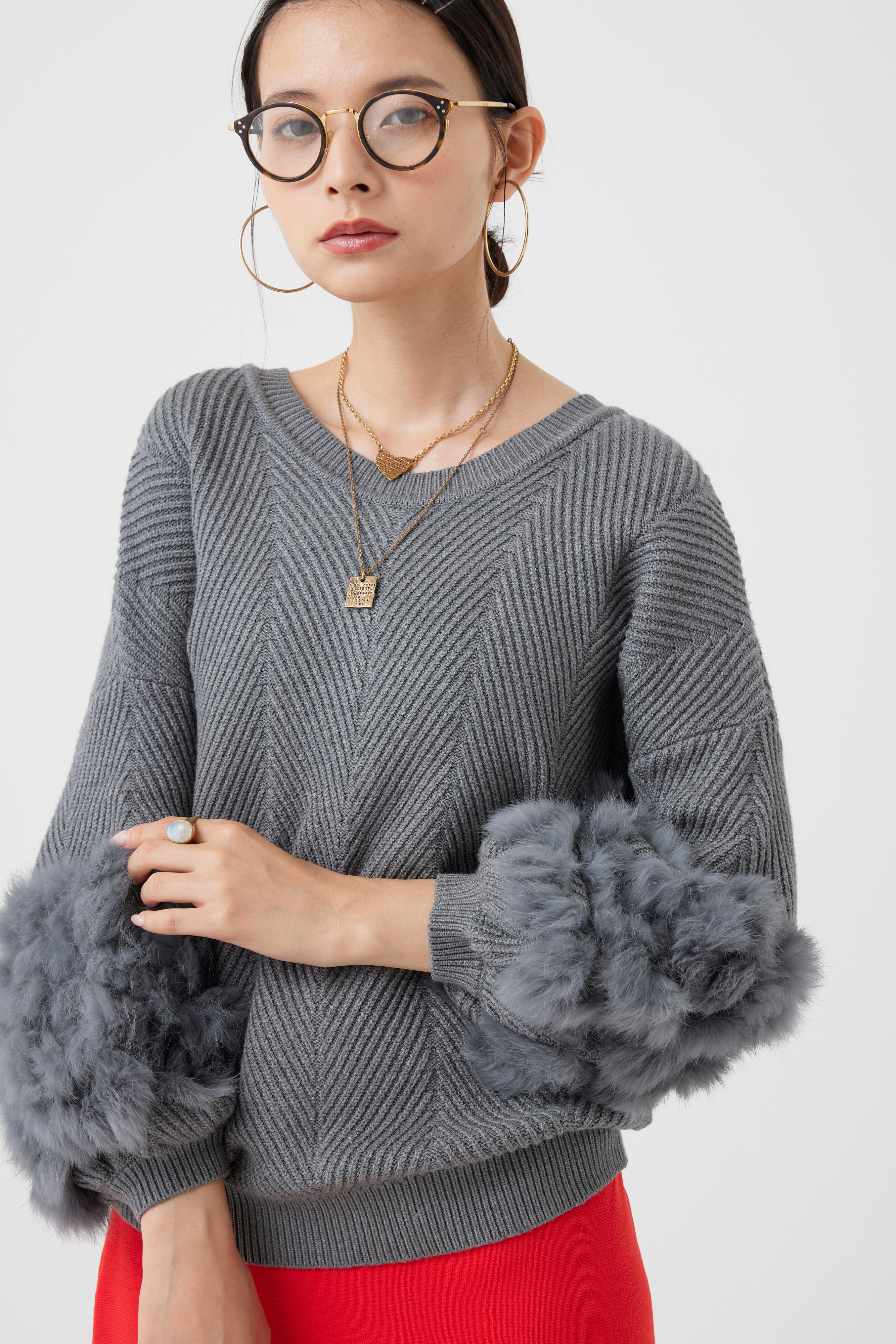 ラビットファー2WAYニットカーディガン(6262-467)