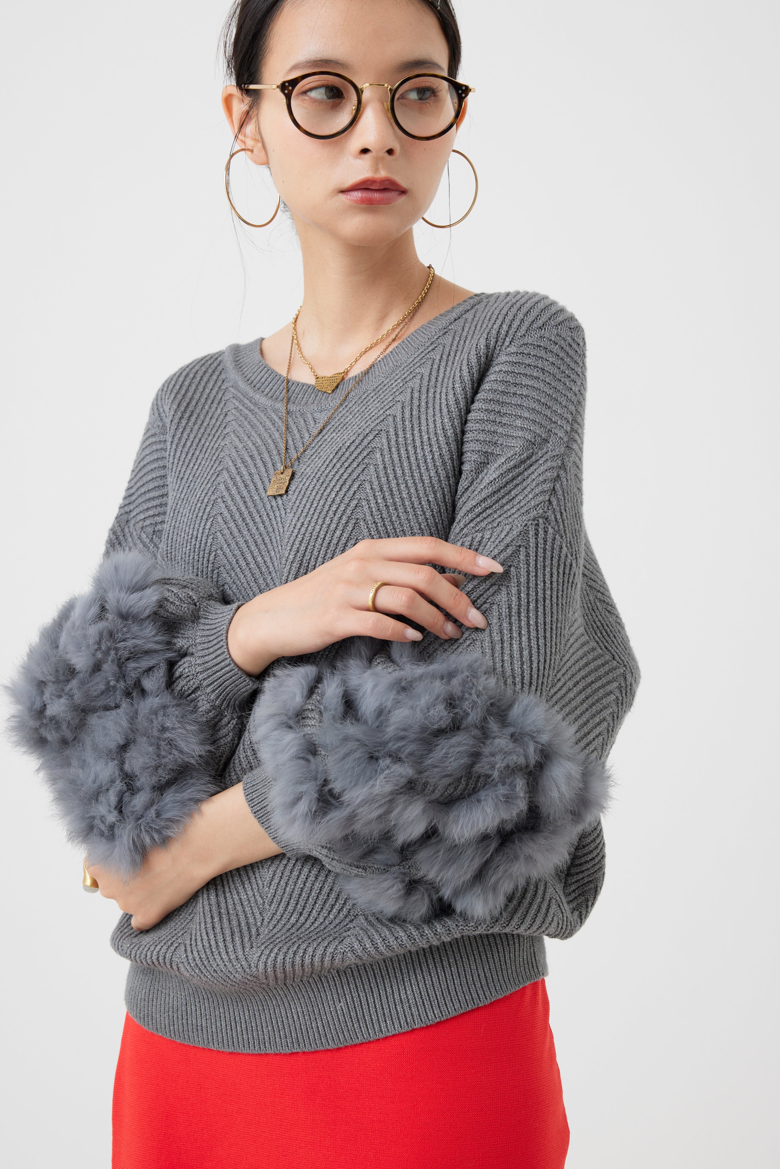 ラビットファー2WAYニットカーディガン(6262-467)