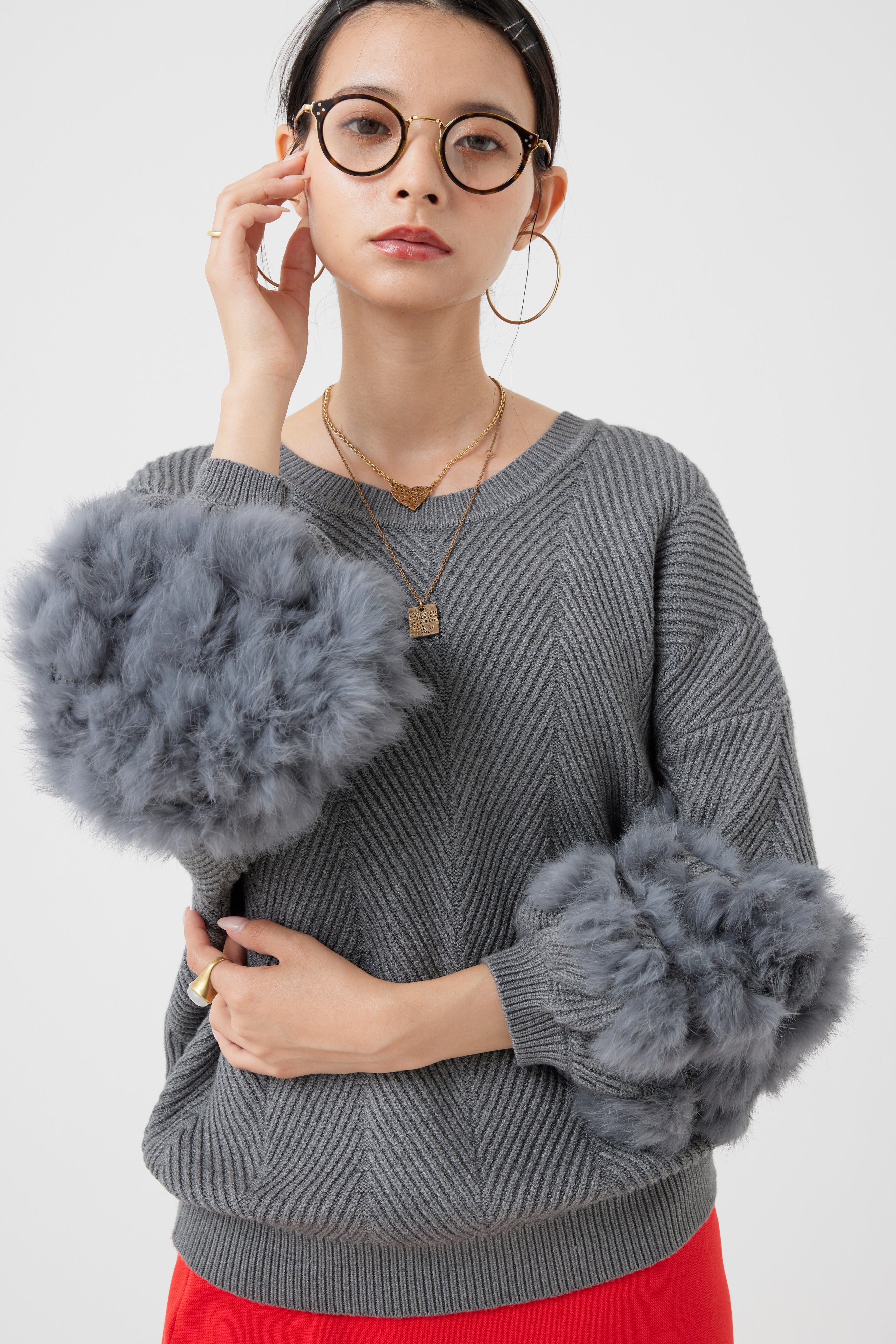 ラビットファー2WAYニットカーディガン(6262-467)