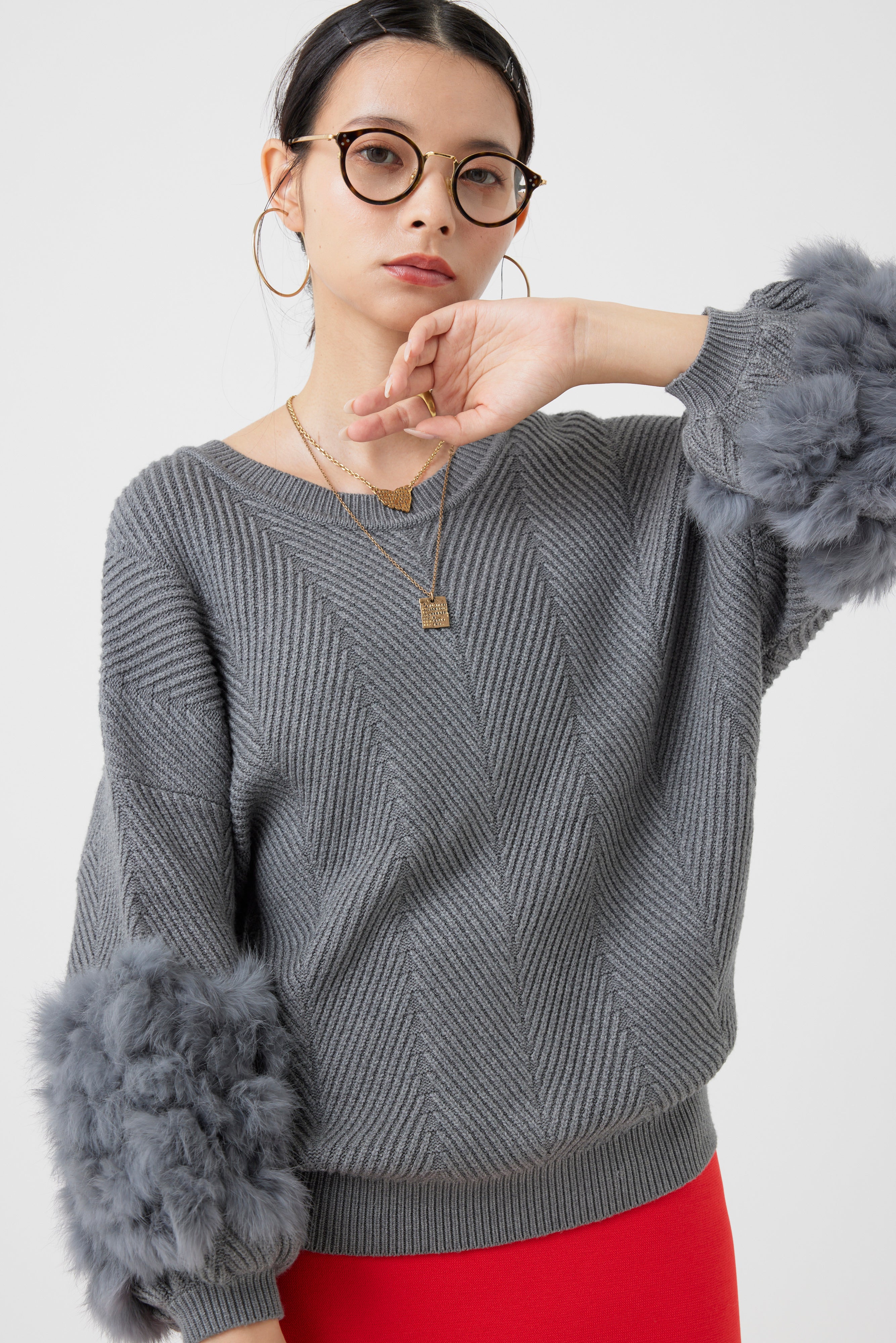 ラビットファー2WAYニットカーディガン(6262-467)